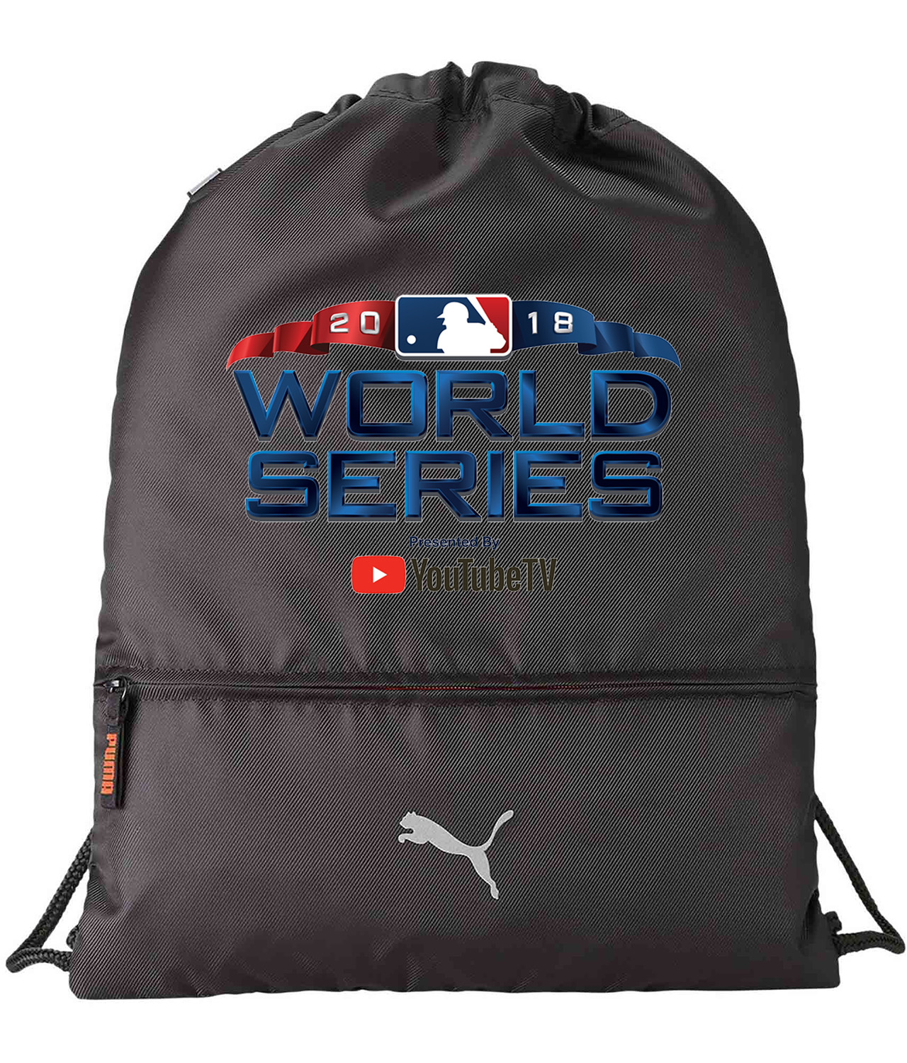 MLB Major League Baseball 2018 World Series Presented By YouTube TV Logo Symbol Emblem Customized Design on Lightweight Drawstring Backpack Bag
