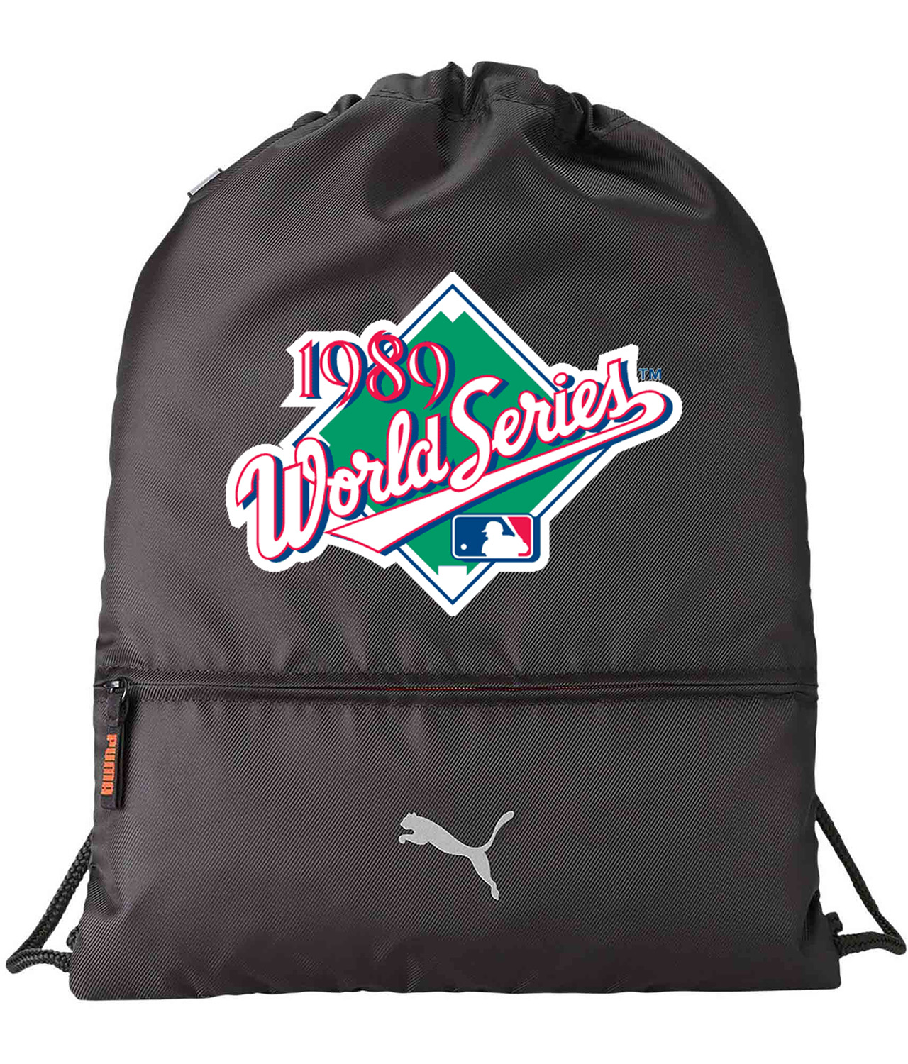 1989 MLB World Series Alternate Baseball Logo Symbol Emblem Customized Design on Lightweight Drawstring Backpack Bag