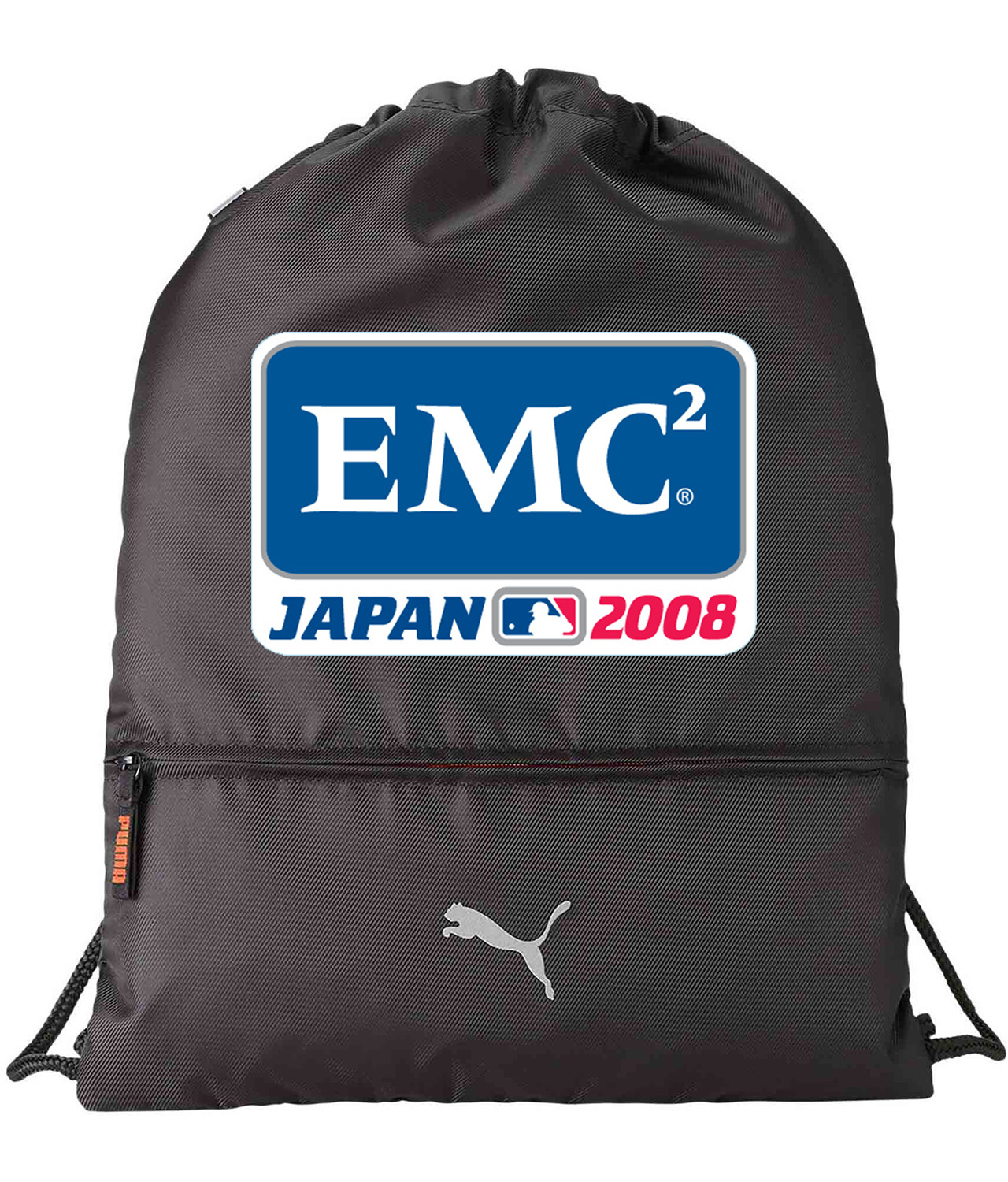2008 MLB Opening Series Tokyo Sponsor EMC Baseball Logo Symbol Emblem Customized Design on Lightweight Drawstring Backpack Bag