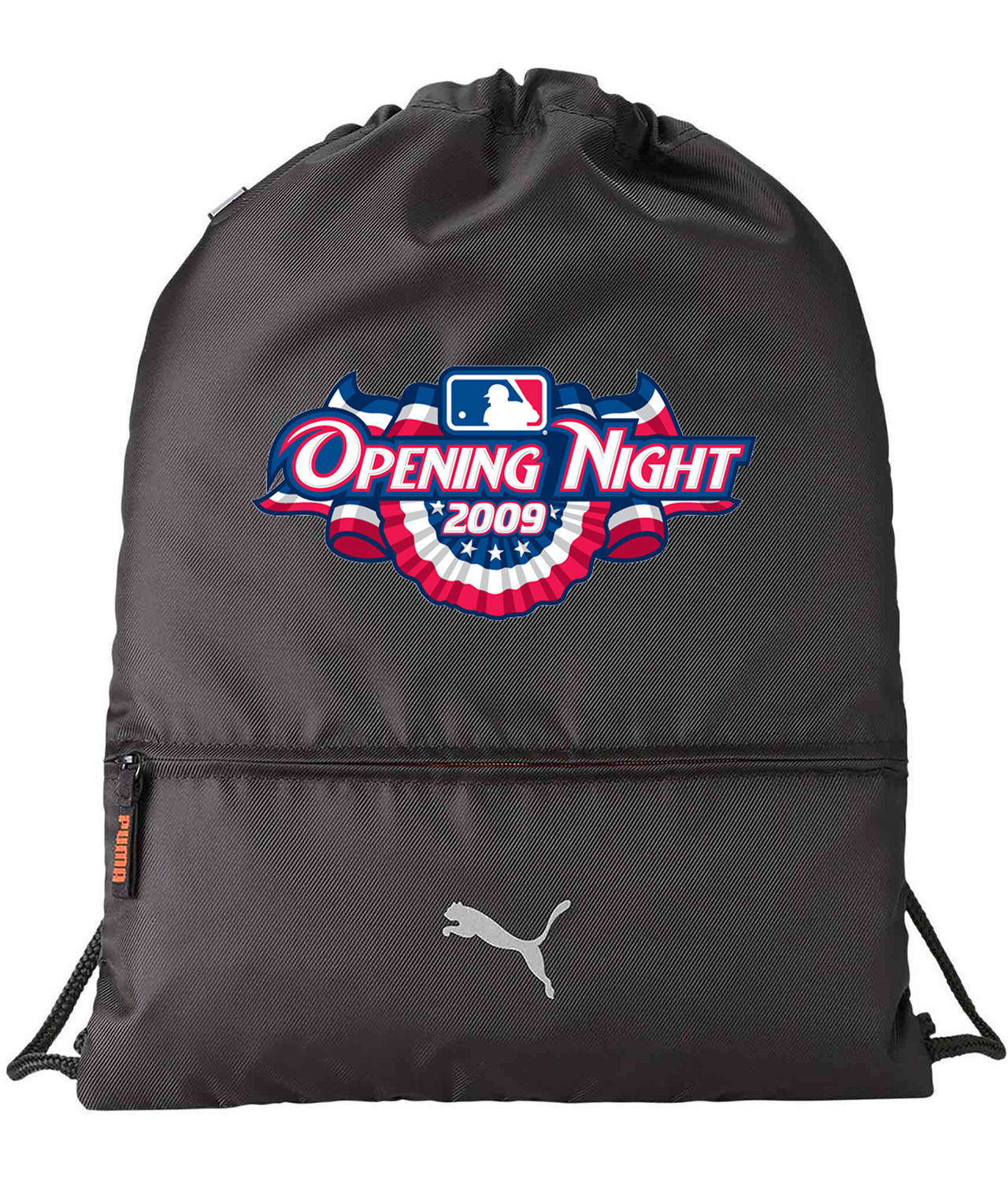 2009 MLB Opening Night Baseball Logo Symbol Emblem Customized Design on Lightweight Drawstring Backpack Bag