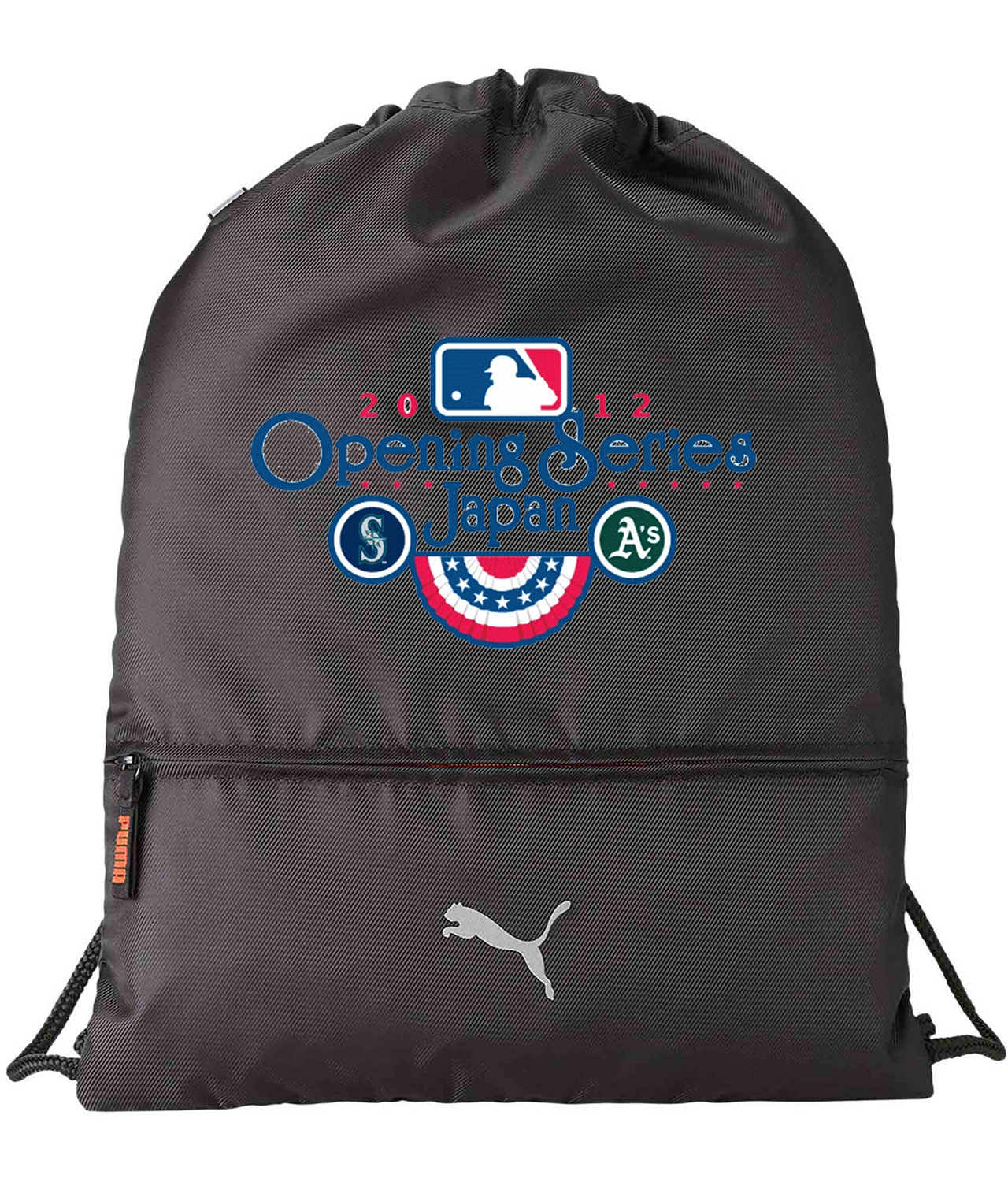2012 MLB Opening Series - Oakland Athletics vs Seattle Mariners Tokyo Japan Baseball Logo Customized Design on Lightweight Drawstring Backpack Bag