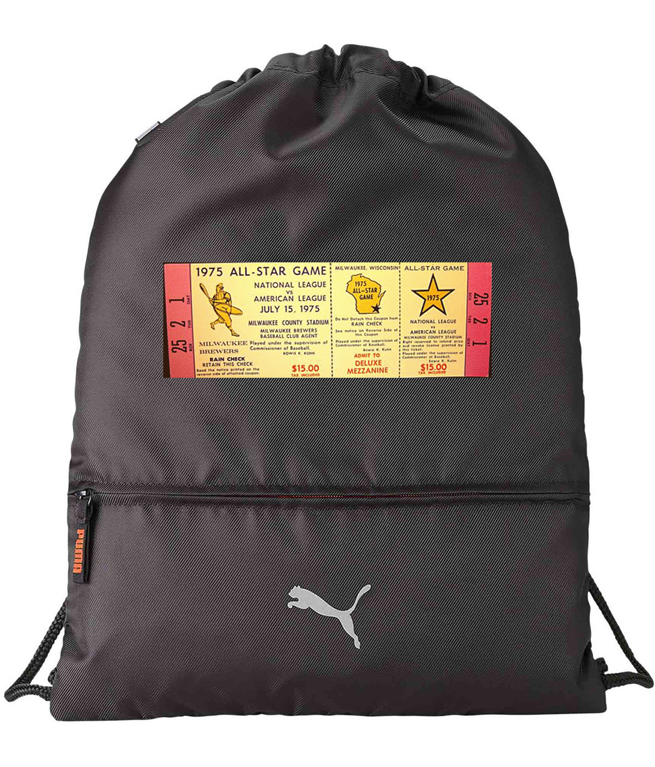 1975 MLB All-Star Game Ticket Stub Baseball Logo Symbol Emblem Customized Design on Lightweight Drawstring Backpack Bag