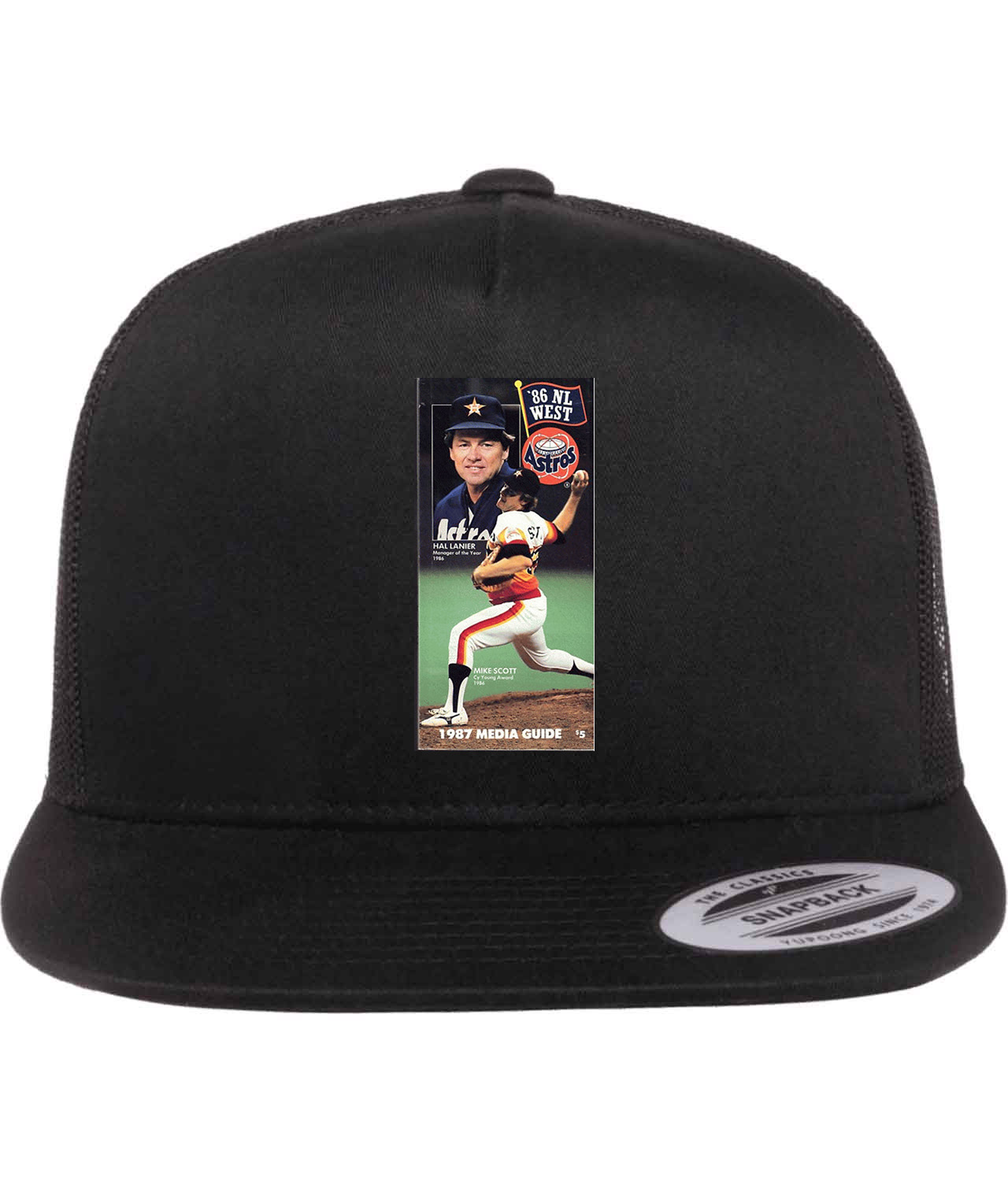 1987 Houston Astros Media Guide, Mike Scott and Hal Lanier National League (NL) Baseball Logo Emblem Customized Design on Classic Trucker Cap Hat