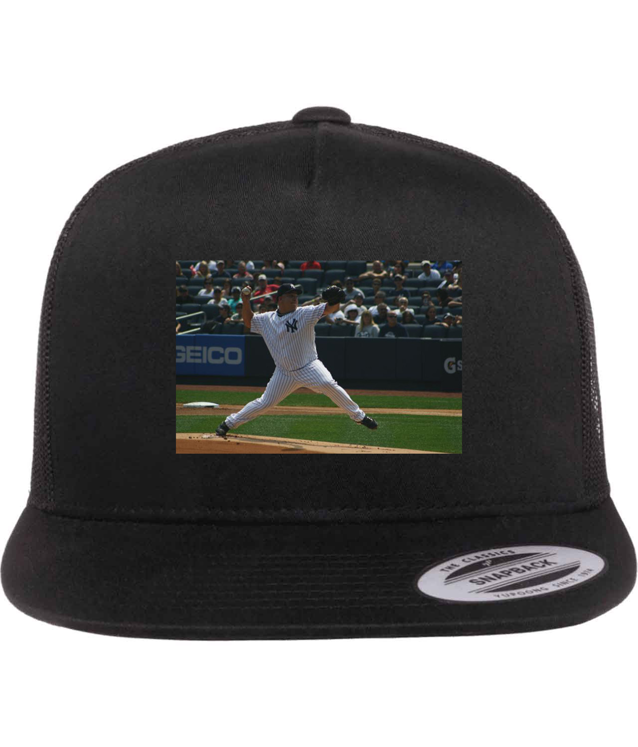 2011 Pitcher New York Yankees Photo Baseball Logo Symbol Emblem Customized Design on Classic Trucker Cap Hat