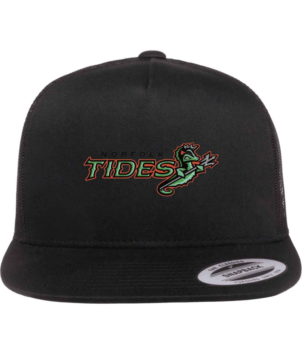 Norfolk Tides Baseball Logo Symbol Emblem Customized Design on Classic Trucker Cap Hat