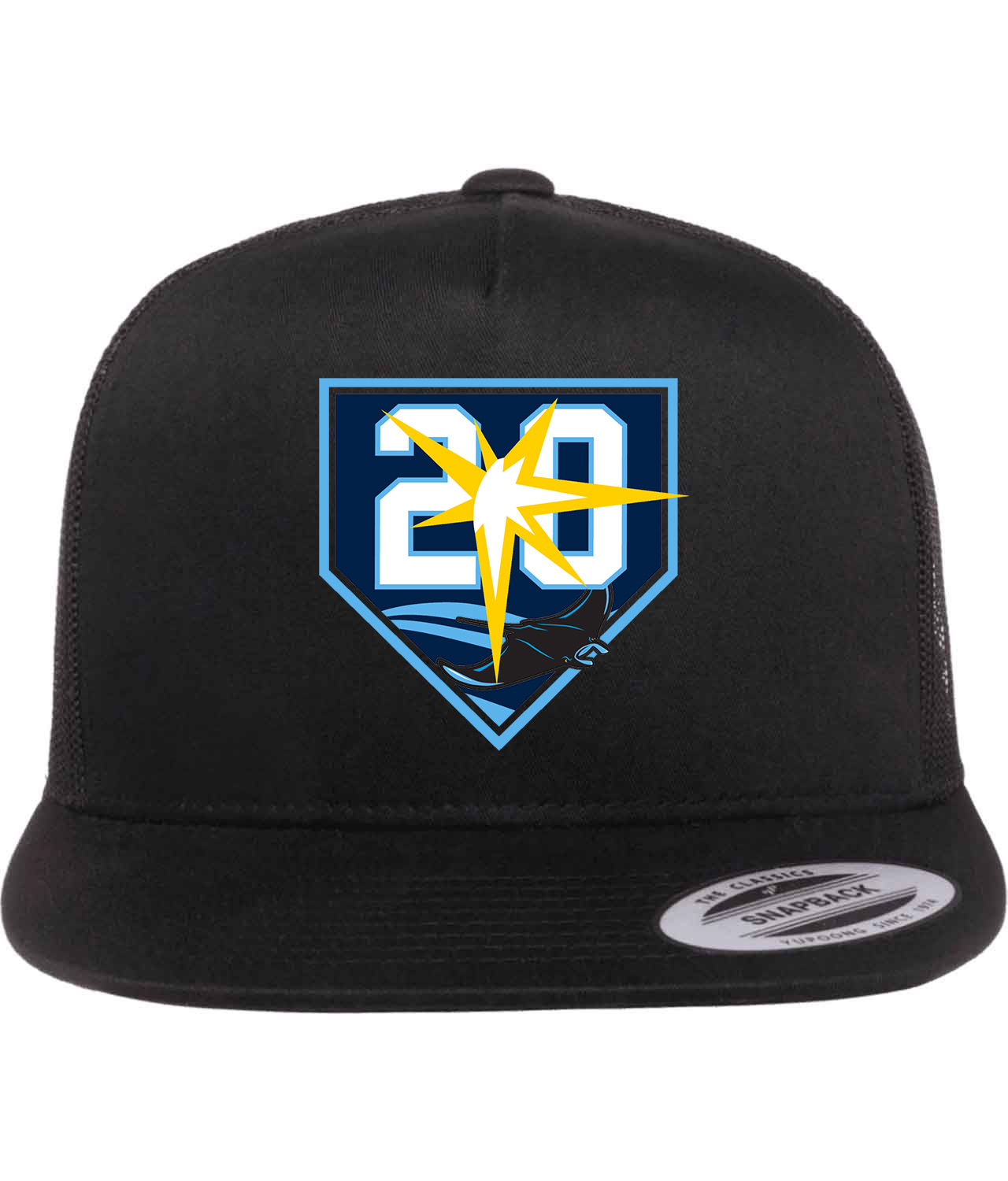 20th Anniversary Tampa Bay Rays - Tampa Bay Devil Rays Baseball Logo Symbol Emblem Customized Design on Classic Trucker Cap Hat