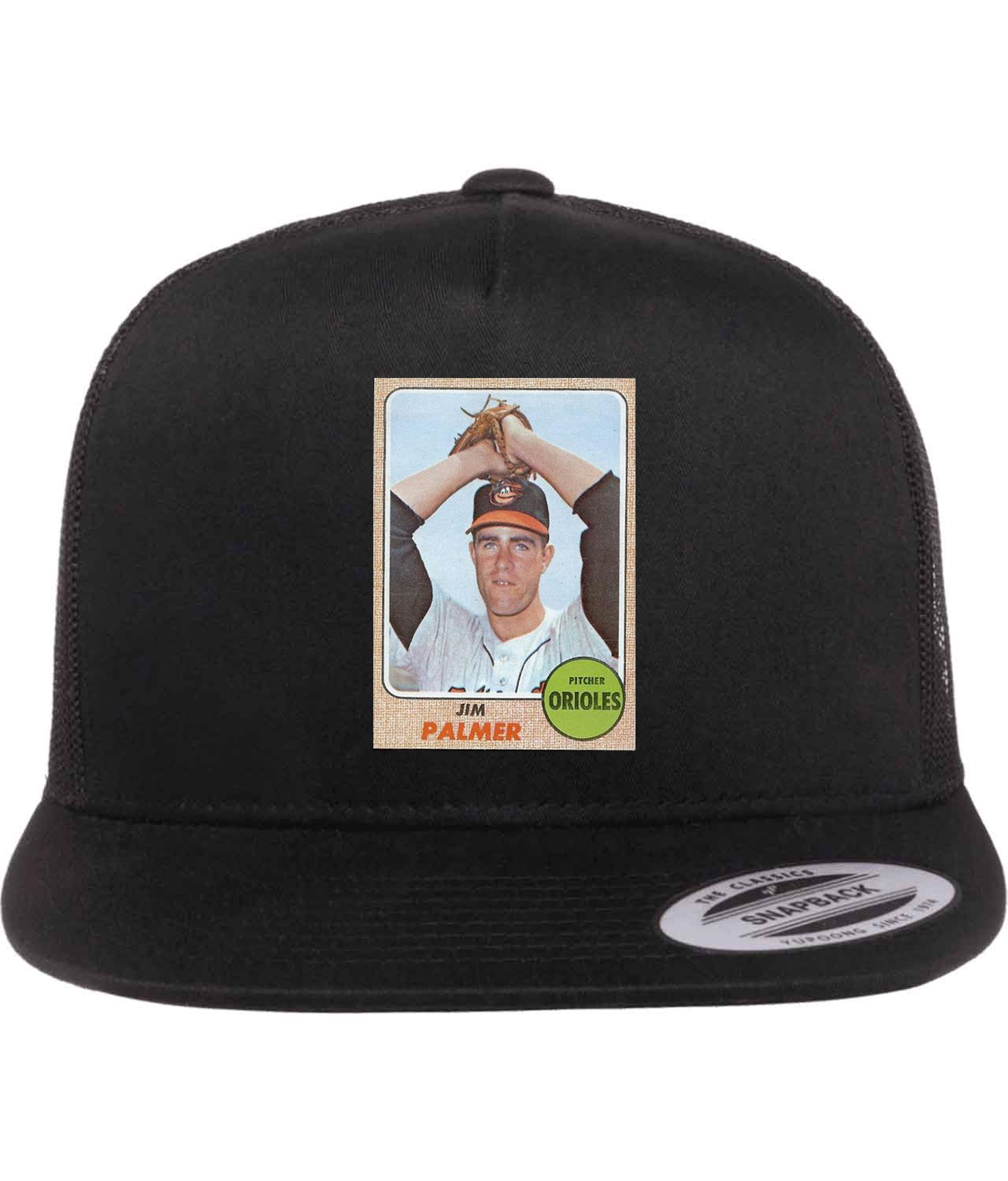 1968 Baltimore Orioles Jim Palmer Photo Baseball Logo Symbol Emblem Customized Design on Classic Trucker Cap Hat