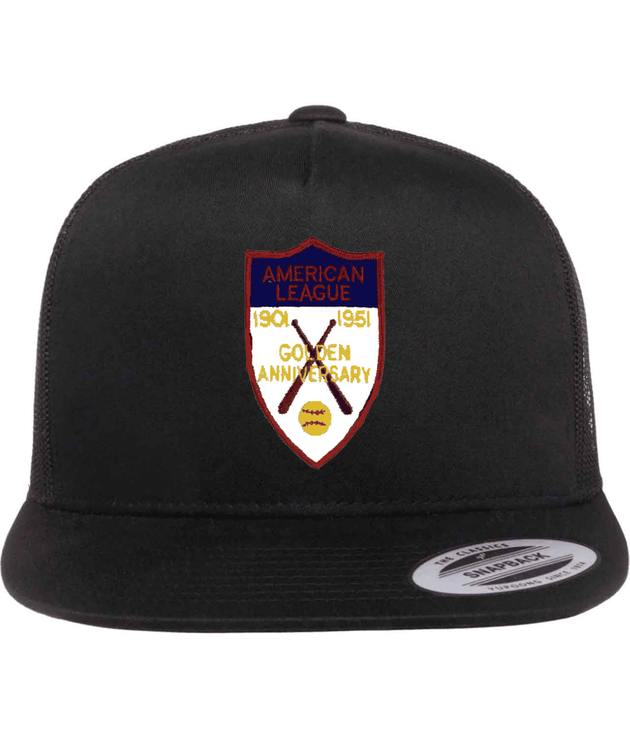 50th Anniversary Of The American Baseball League Logo Emblem Customized Design on Classic Trucker Cap Hat