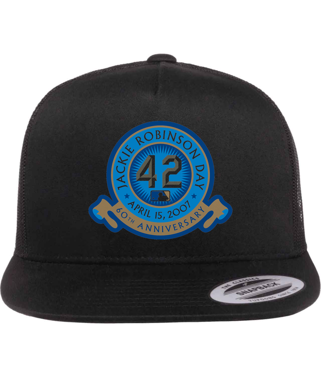 Major League Baseball Jackie Robinson Day 60th Anniversary 2007 Logo Emblem Customized Design on Classic Trucker Cap Hat