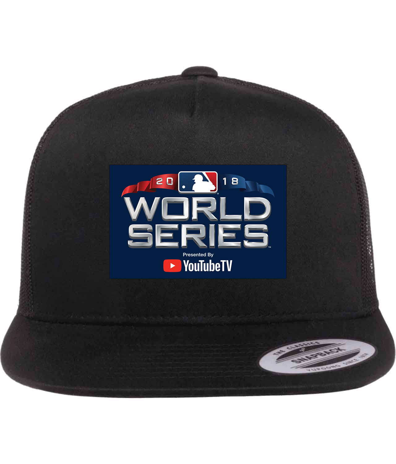 2018 MLB World Series Presented By YouTube TV Baseball Logo Symbol Emblem Customized Design on Classic Trucker Cap Hat