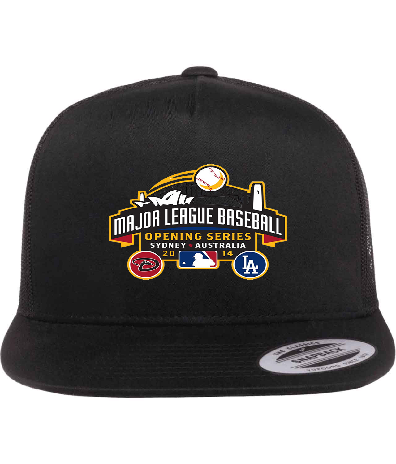 2014 MLB Opening Series Sydney Australia - Los Angeles Dodgers vs Arizona Diamondbacks Baseball Logo Customized Design on Classic Trucker Cap Hat