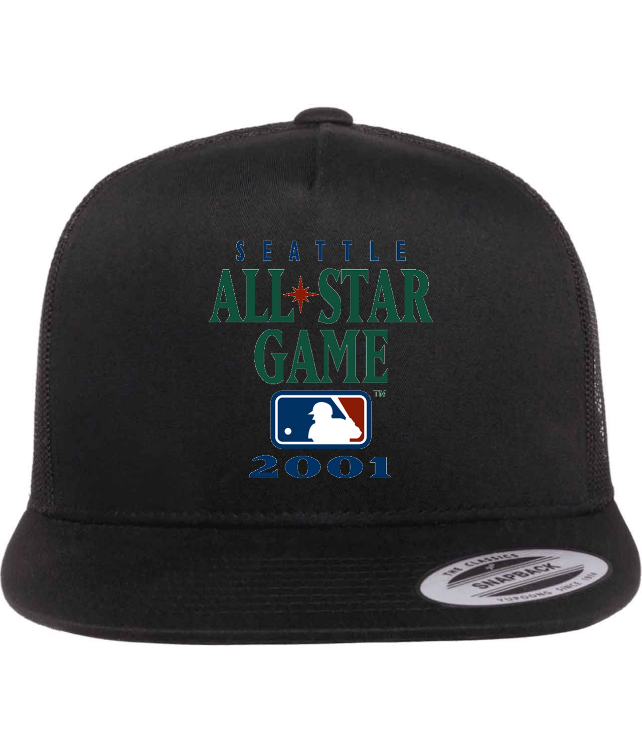 2001 MLB All-Star Game Safeco Field Seattle Washington Baseball Logo Symbol Emblem Customized Design on Classic Trucker Cap Hat
