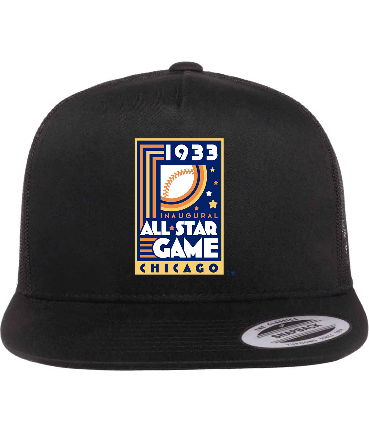 1933 MLB Inaugural All-Star Game Comiskey Park Chicago Illinois Baseball Logo Symbol Emblem Customized Design on Classic Trucker Cap Hat