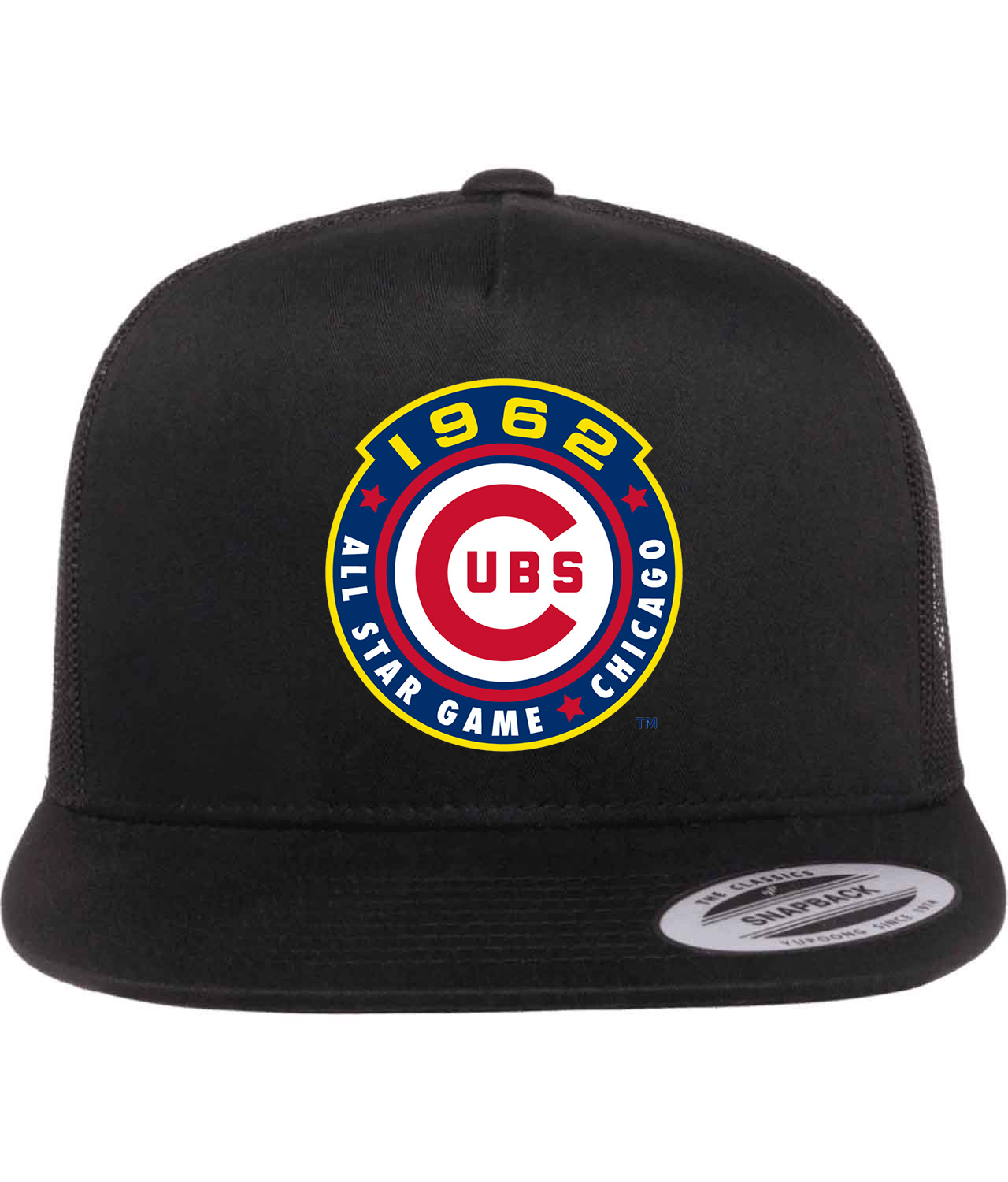 1962 MLB All-Star Game Wrigley Field Chicago Illinois Baseball Logo Symbol Emblem Customized Design on Classic Trucker Cap Hat