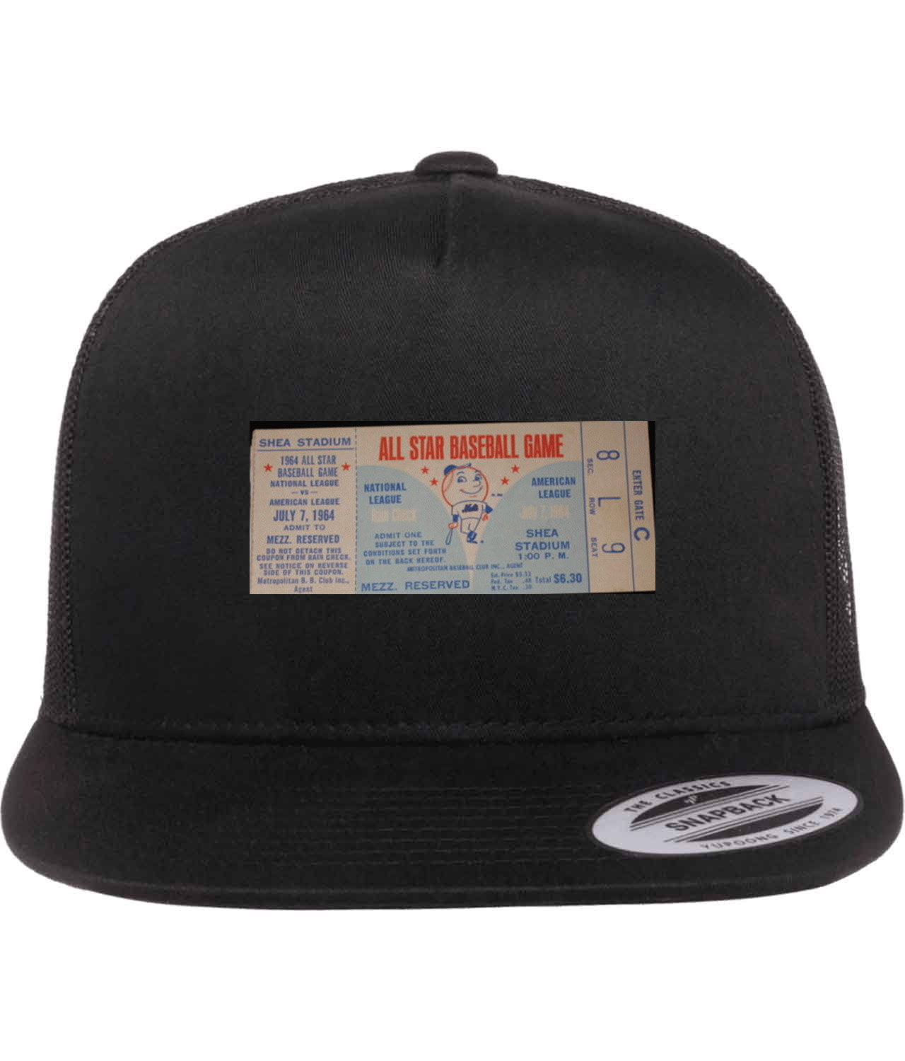1964 MLB All-Star Game Ticket Stub Baseball Logo Symbol Emblem Customized Design on Classic Trucker Cap Hat