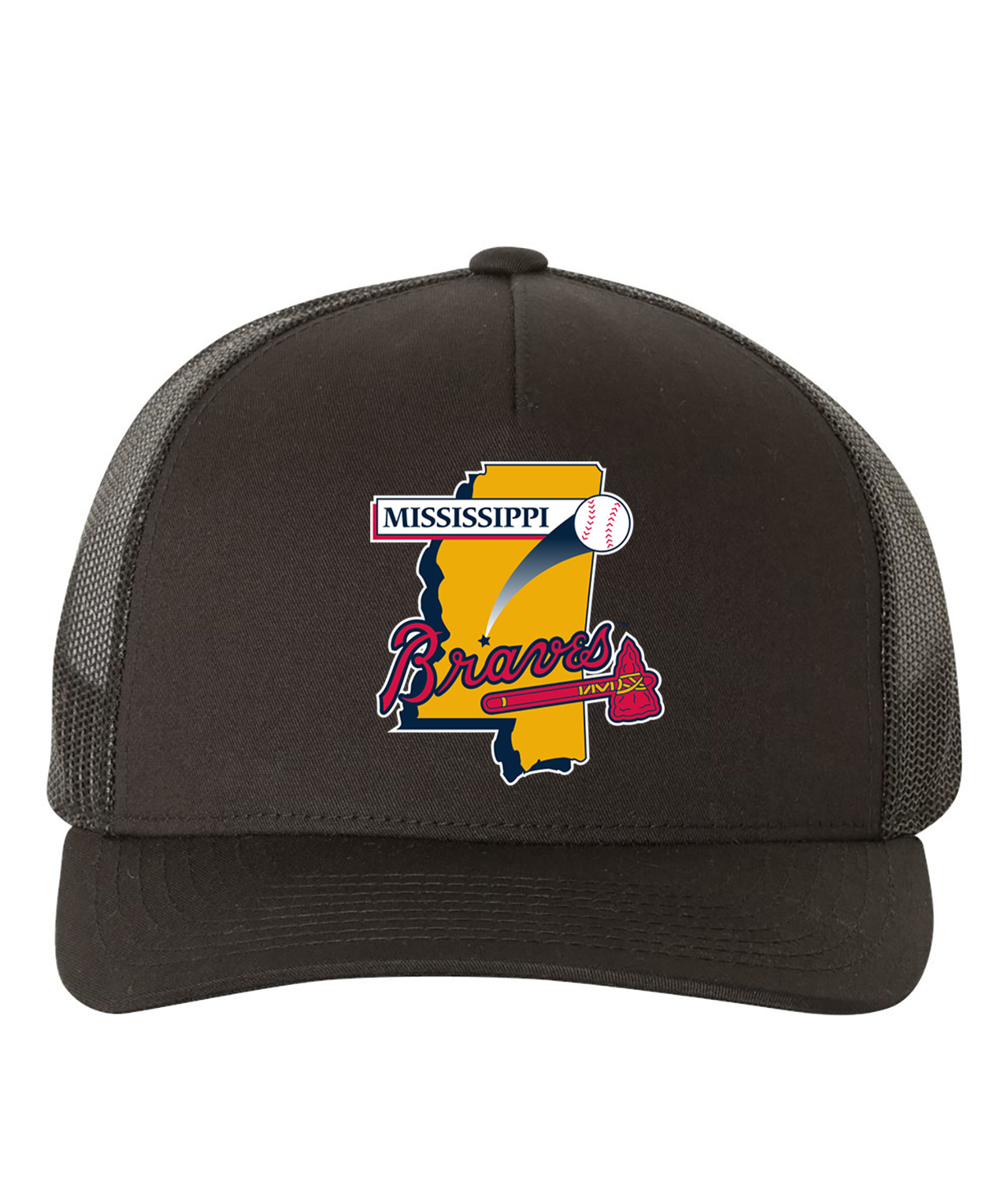 Mississippi Braves Baseball Logo Symbol Emblem Customized Design on Retro Trucker Cap Hat