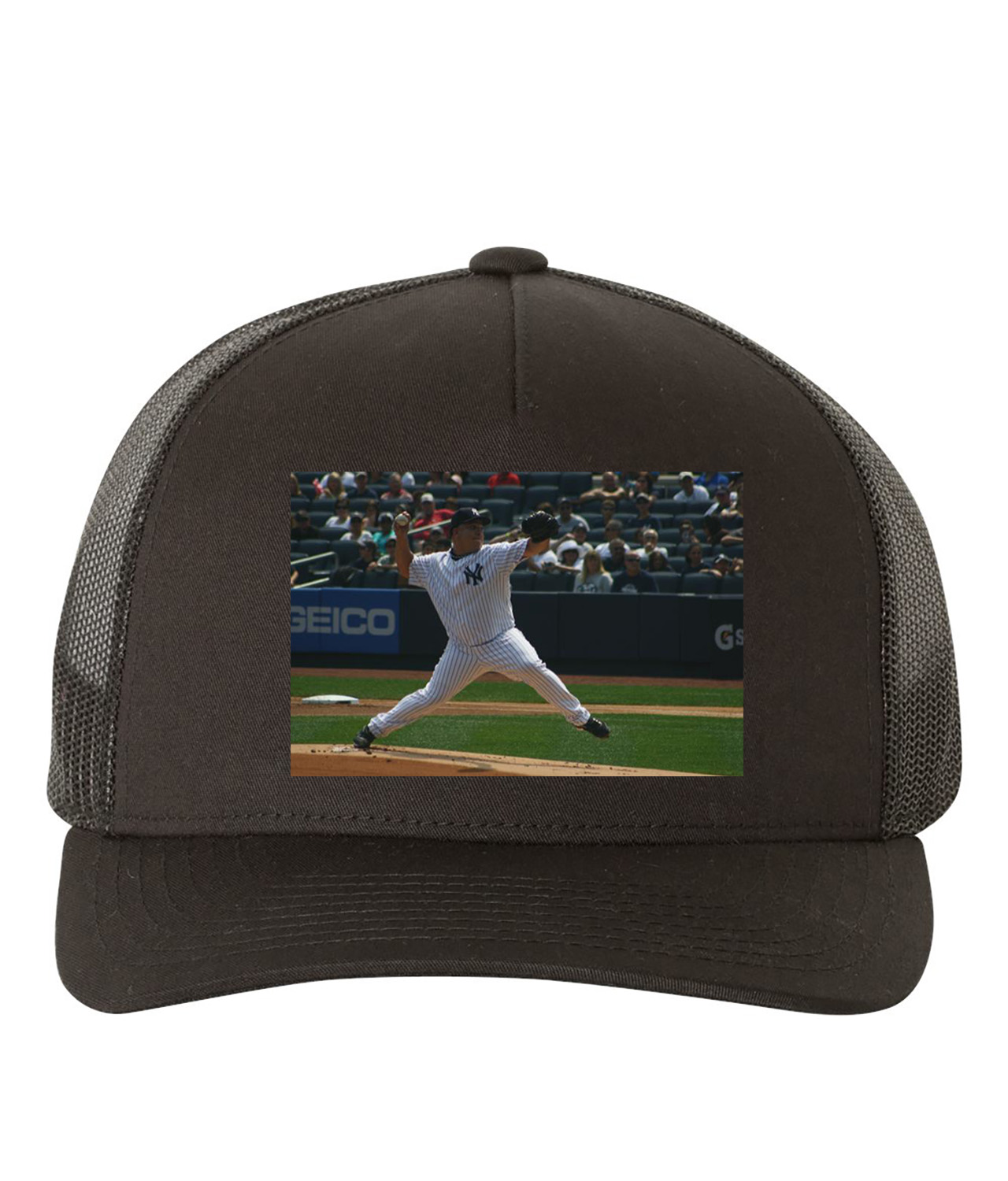 2011 Pitcher New York Yankees Photo Baseball Logo Symbol Emblem Customized Design on Retro Trucker Cap Hat