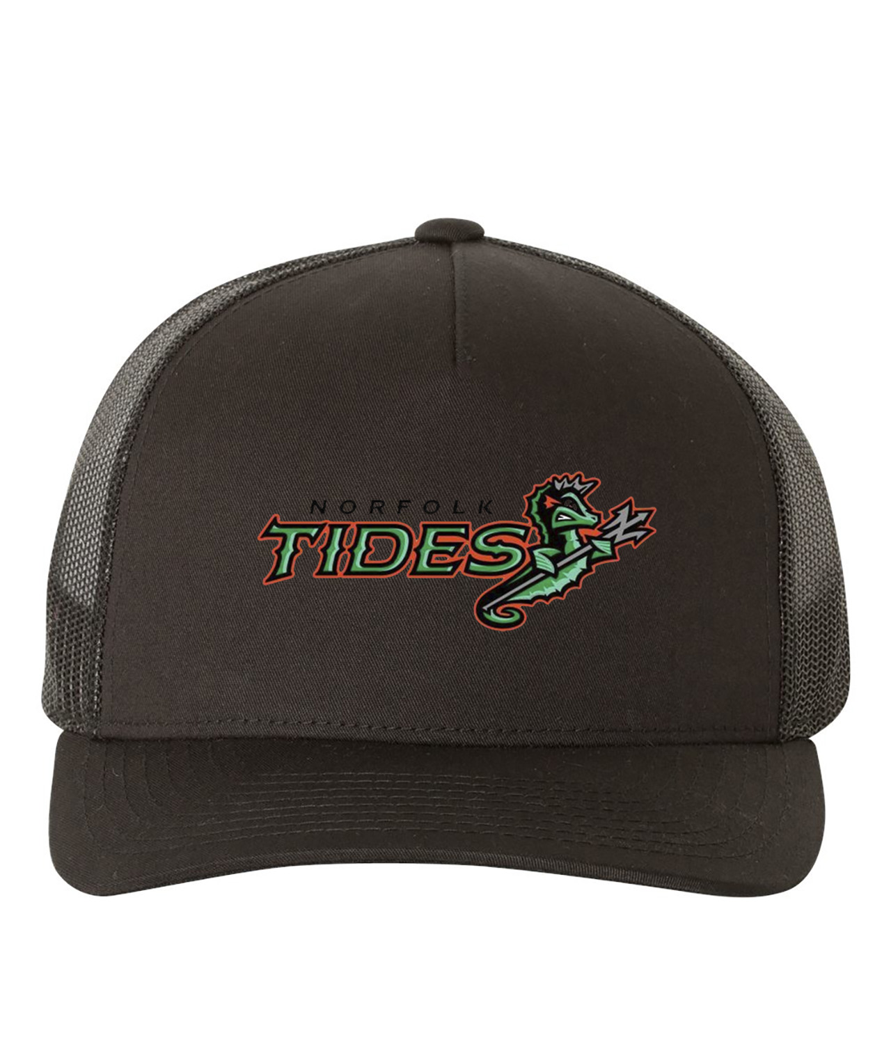 Norfolk Tides Baseball Logo Symbol Emblem Customized Design on Retro Trucker Cap Hat