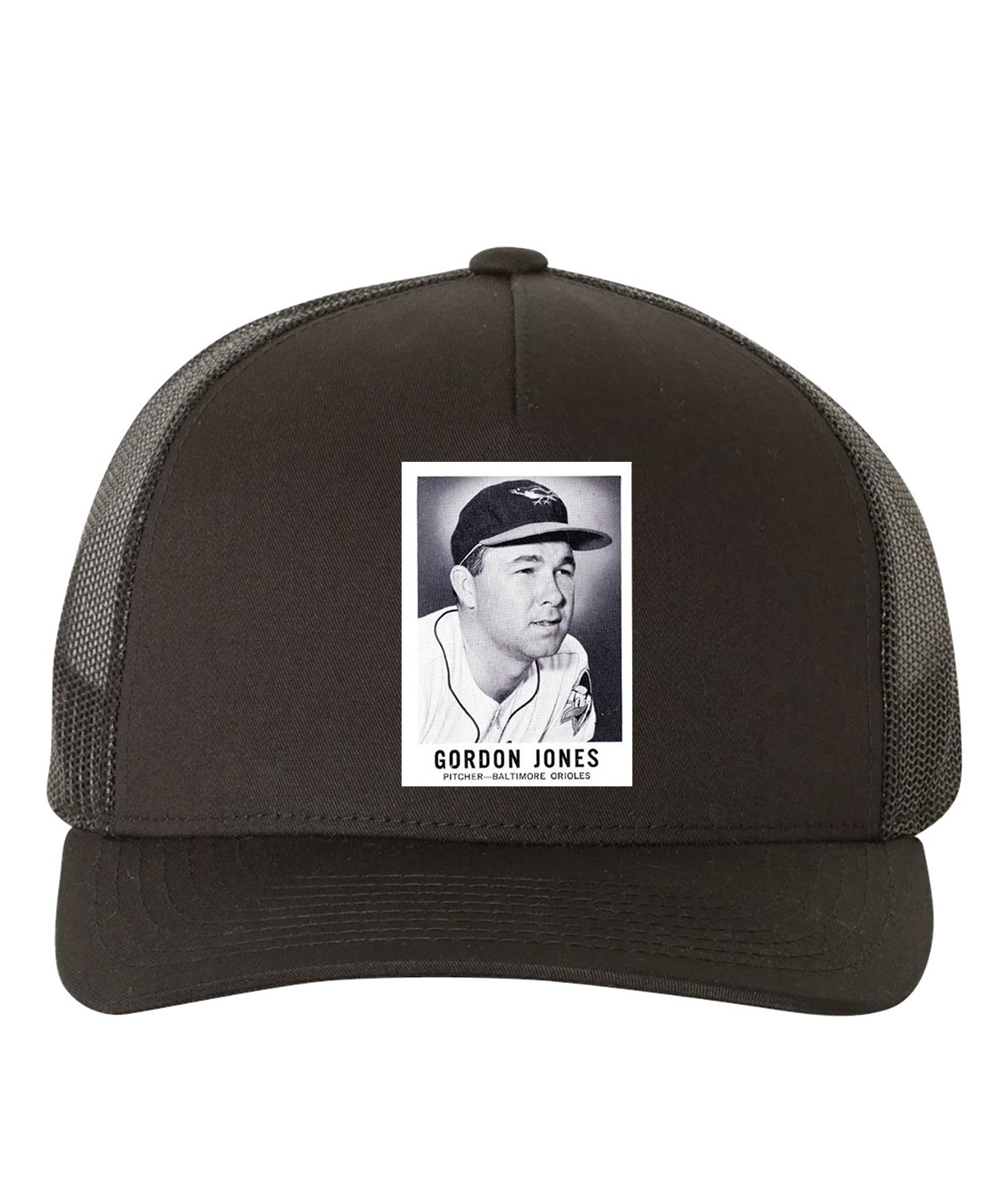 1960 Baltimore Orioles Gordon Jones Pitcher Photo Baseball Logo Symbol Emblem Customized Design on Retro Trucker Cap Hat