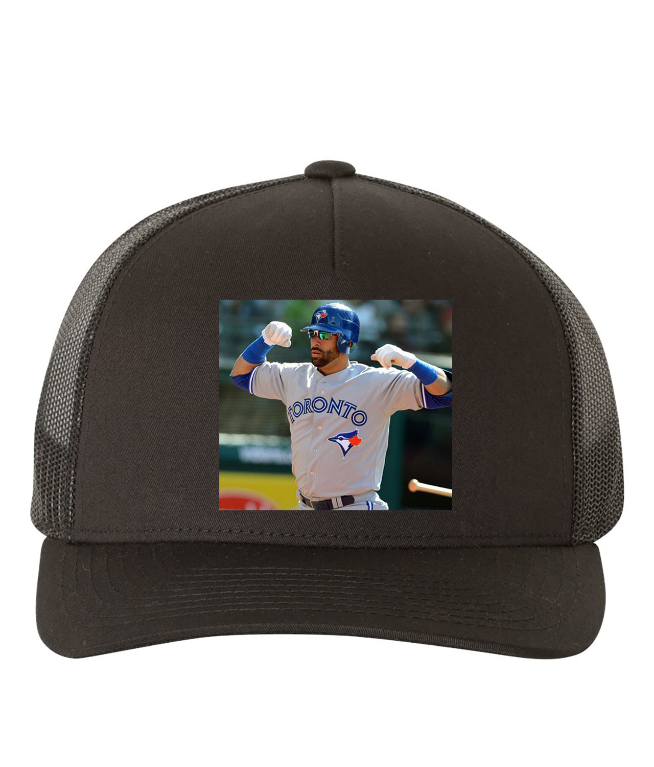 2012 Jose Bautista Road Uniform Toronto Blue Jays Photo Baseball Logo Symbol Emblem Customized Design on Retro Trucker Cap Hat