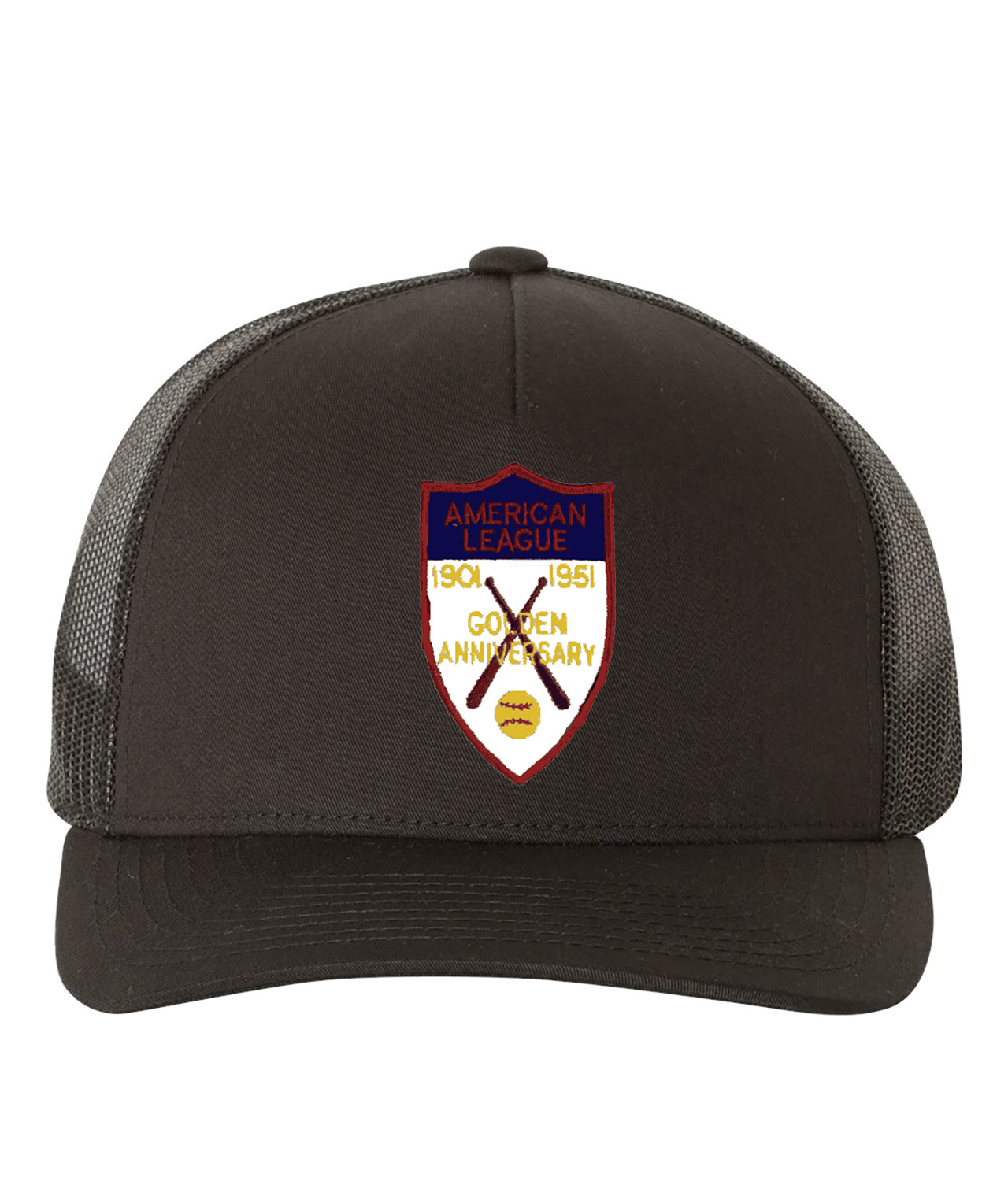 50th Anniversary Of The American Baseball League Logo Emblem Customized Design on Retro Trucker Cap Hat