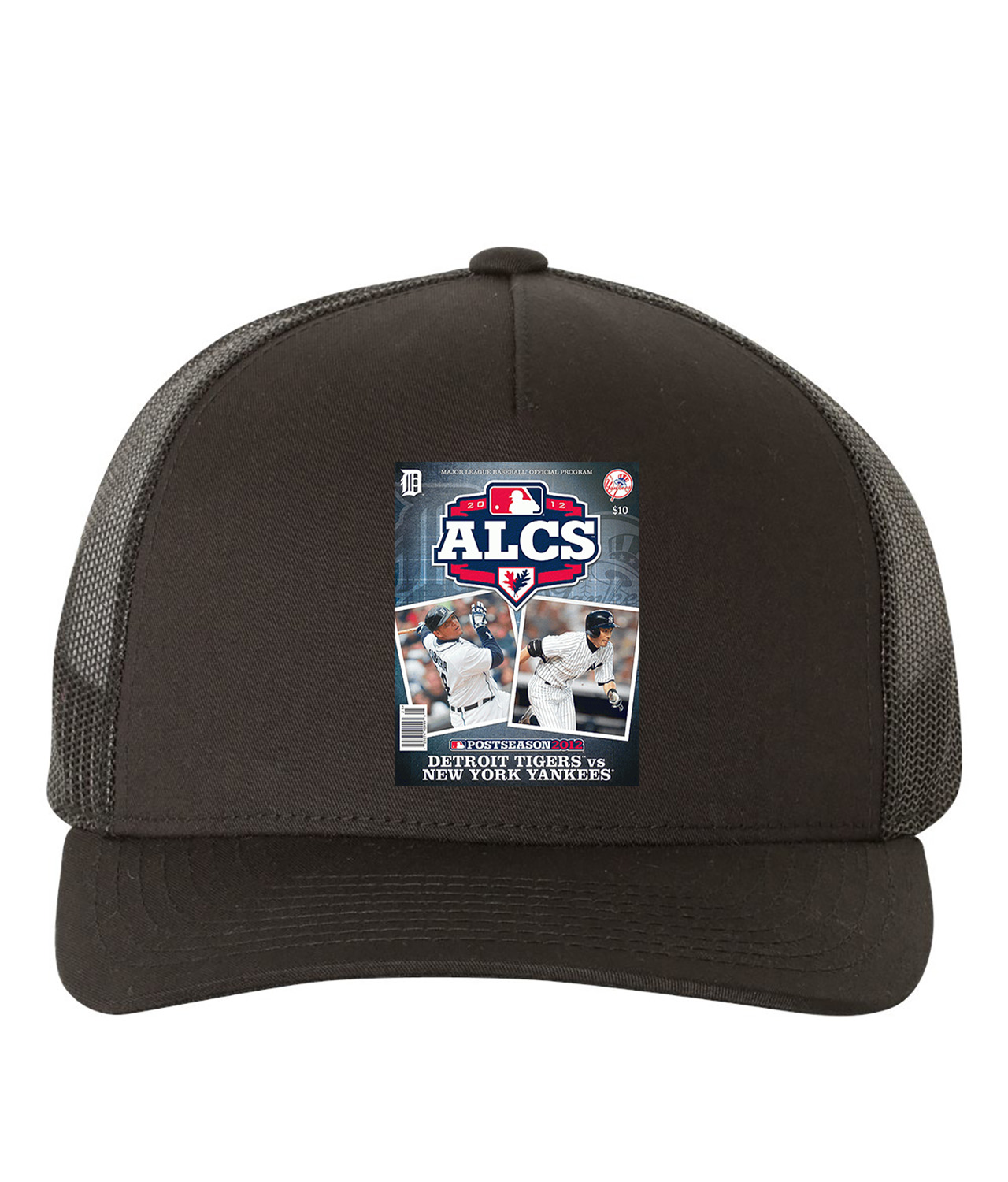2012 ALCS Program - New York Yankees vs Detroit Tigers Baseball Logo Symbol Emblem Customized Design on Retro Trucker Cap Hat