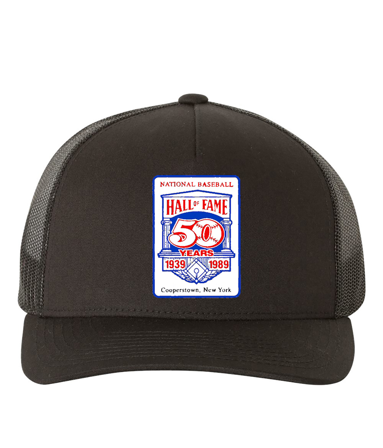 Major League Baseball 50th Anniversary Of The Baseball Hall Of Fame Logo Emblem Customized Design on Retro Trucker Cap Hat