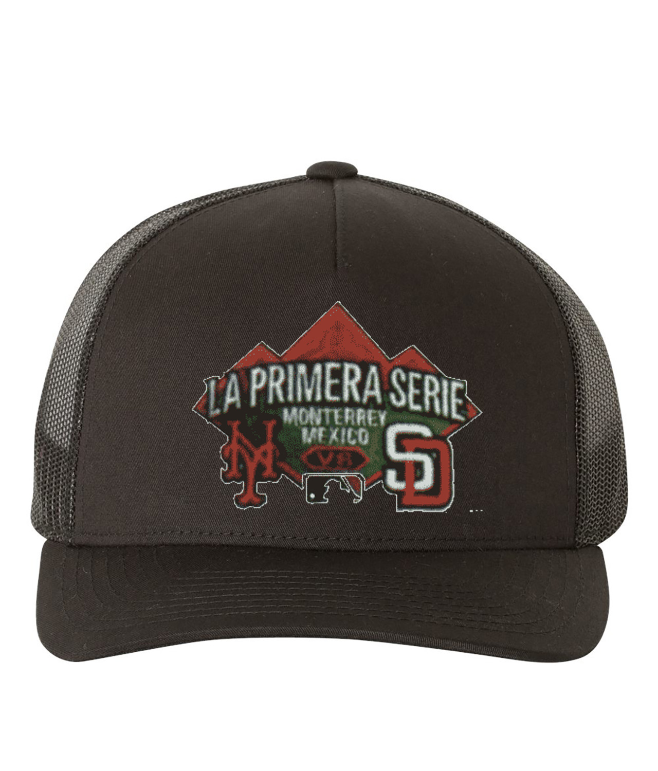 Major League Baseball Mets vs Padres Series In Monterrey Mexico Logo Emblem Customized Design on Retro Trucker Cap Hat