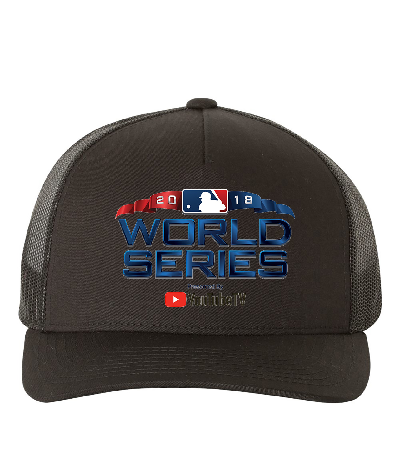 MLB Major League Baseball 2018 World Series Presented By YouTube TV Logo Emblem Customized Design on Retro Trucker Cap Hat