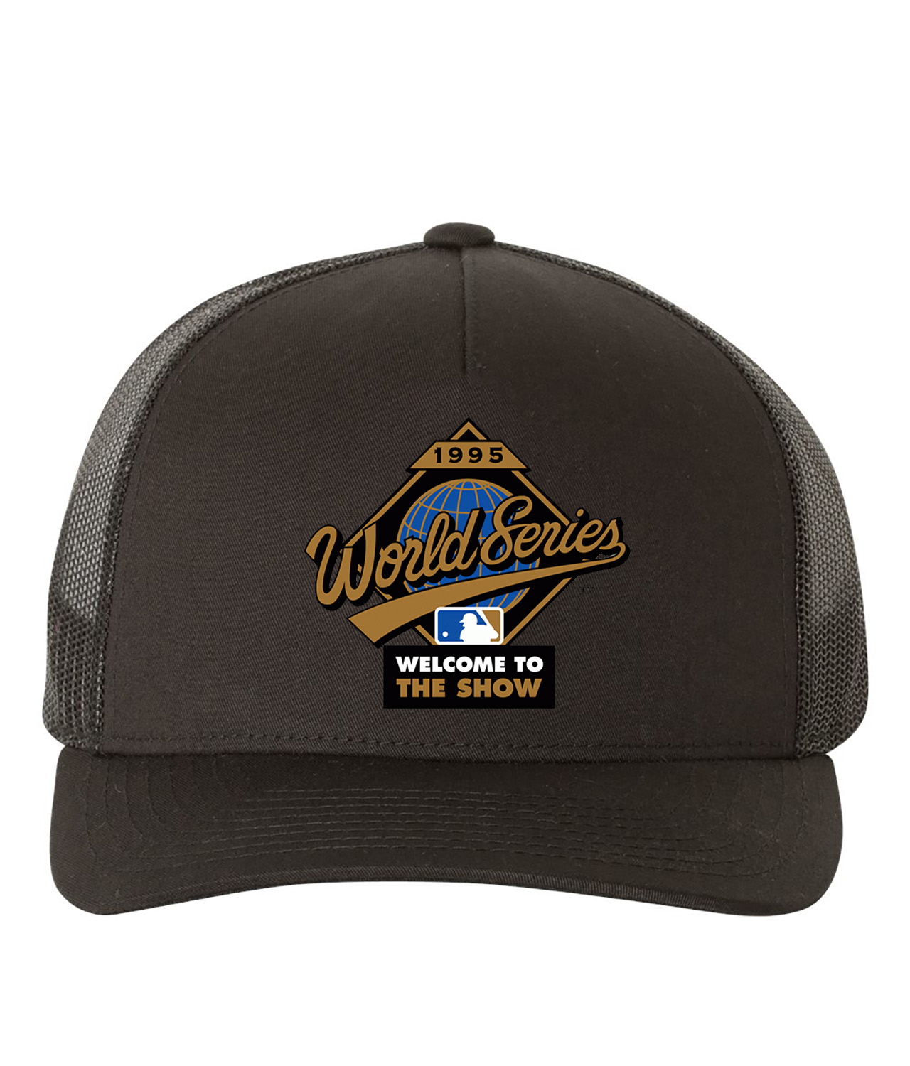 MLB World Series Welcome To The Show 1995 Alternate Baseball Logo Symbol Emblem Customized Design on Retro Trucker Cap Hat