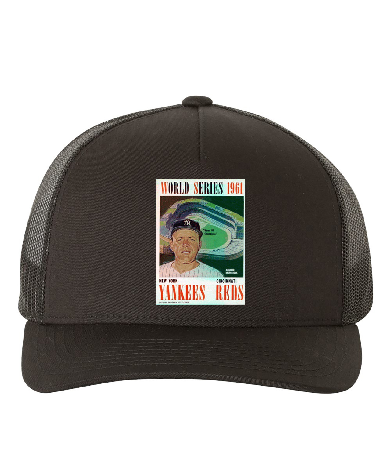 MLB World Series Program 1961 New York Yankees vs. St Louis Cardinals Baseball Logo Symbol Emblem Customized Design on Retro Trucker Cap Hat