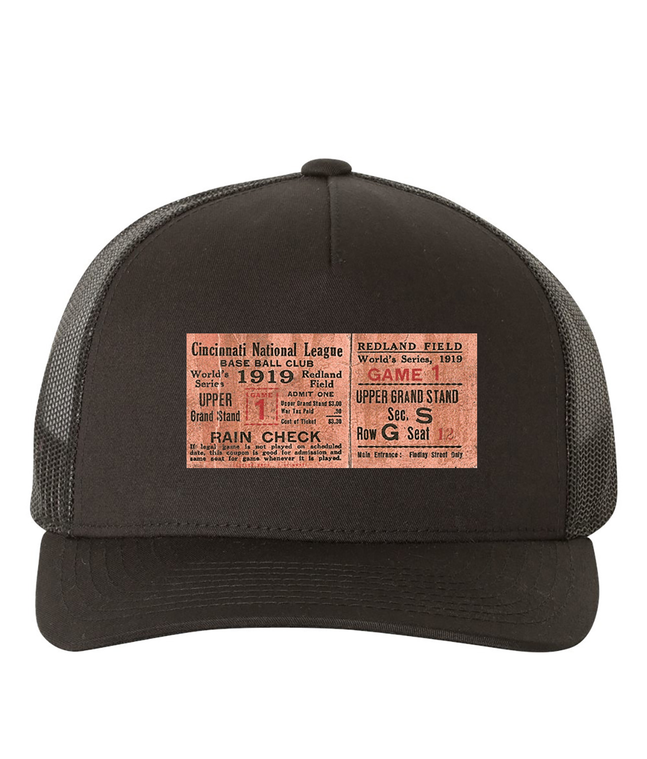 MLB World Series Ticket Stub Game 1 - Chicago White Sox Cincinnati Reds Baseball Logo Symbol Emblem Customized Design on Retro Trucker Cap Hat