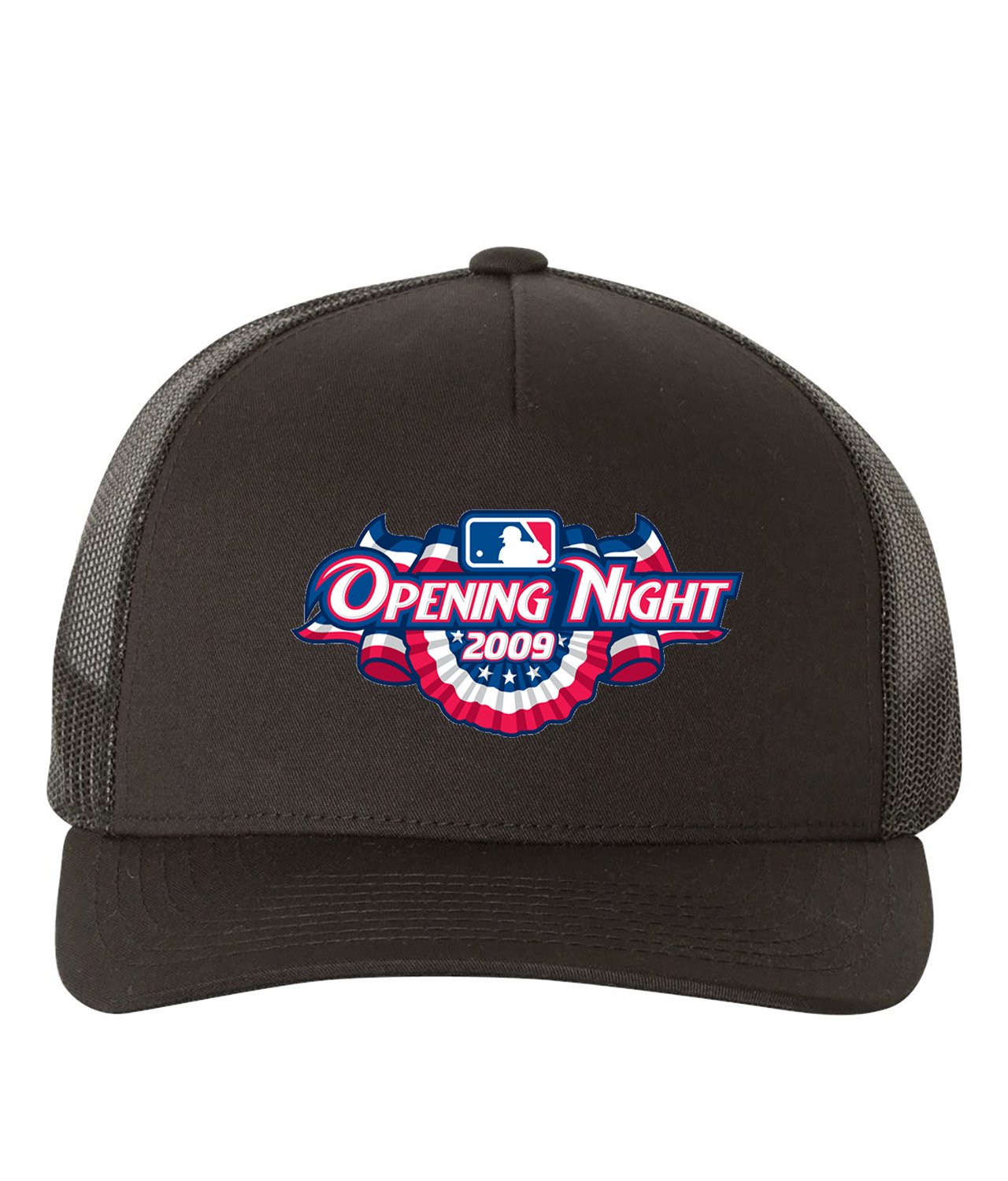 2009 MLB Opening Night Baseball Logo Symbol Emblem Customized Design on Retro Trucker Cap Hat