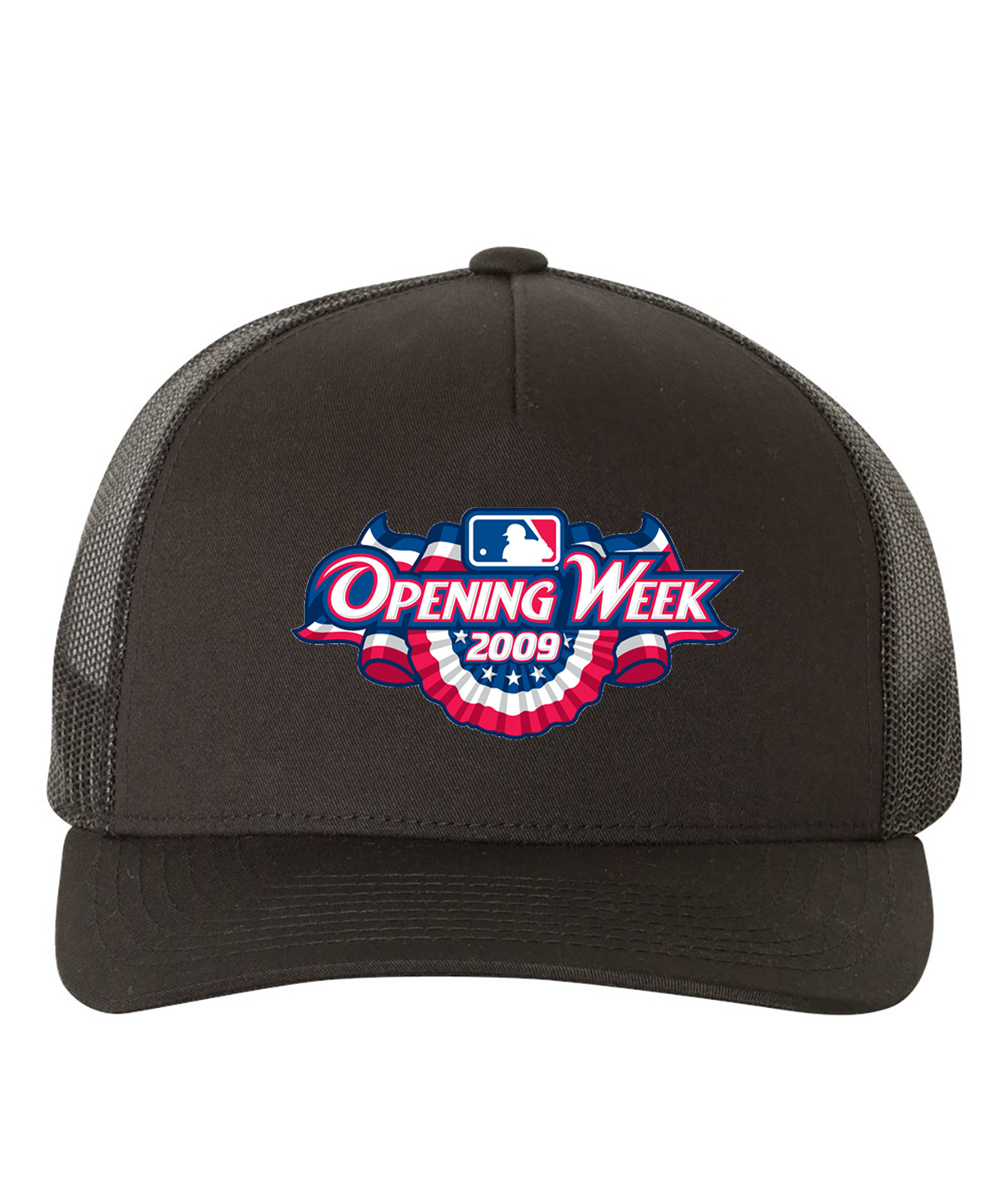 2009 MLB Opening Week Baseball Logo Symbol Emblem Customized Design on Retro Trucker Cap Hat
