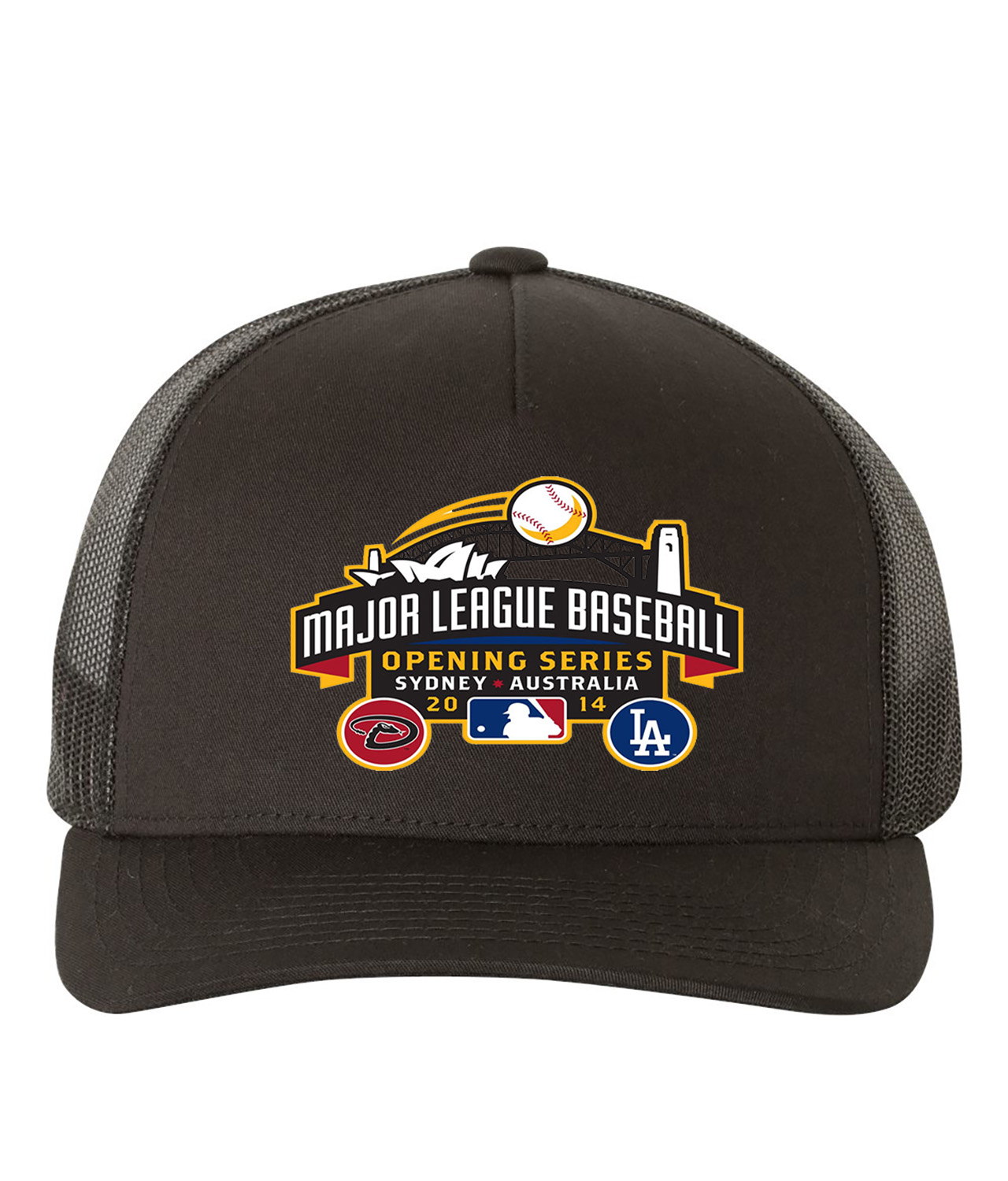 2014 MLB Opening Series Sydney Australia - Los Angeles Dodgers vs Arizona Diamondbacks Baseball Logo Customized Design on Retro Trucker Cap Hat