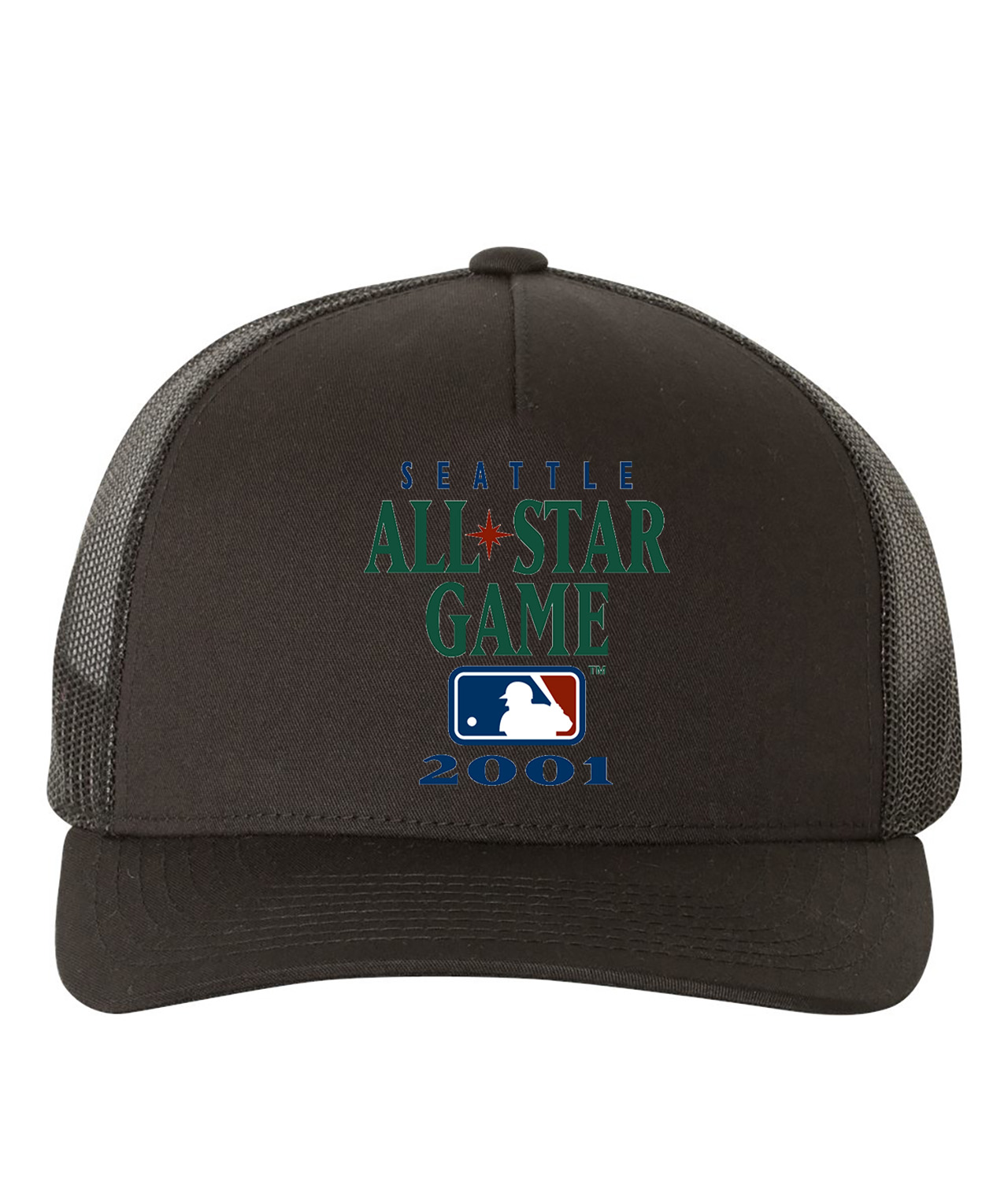 2001 MLB All-Star Game Safeco Field Seattle Washington Baseball Logo Symbol Emblem Customized Design on Retro Trucker Cap Hat