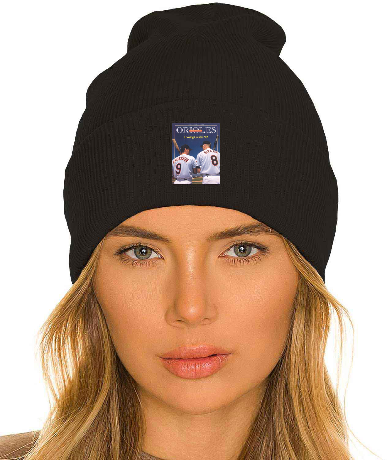 1998 Baltimore Orioles Game Program Baseball Logo Customized Design on 12" Cuffed Beanie