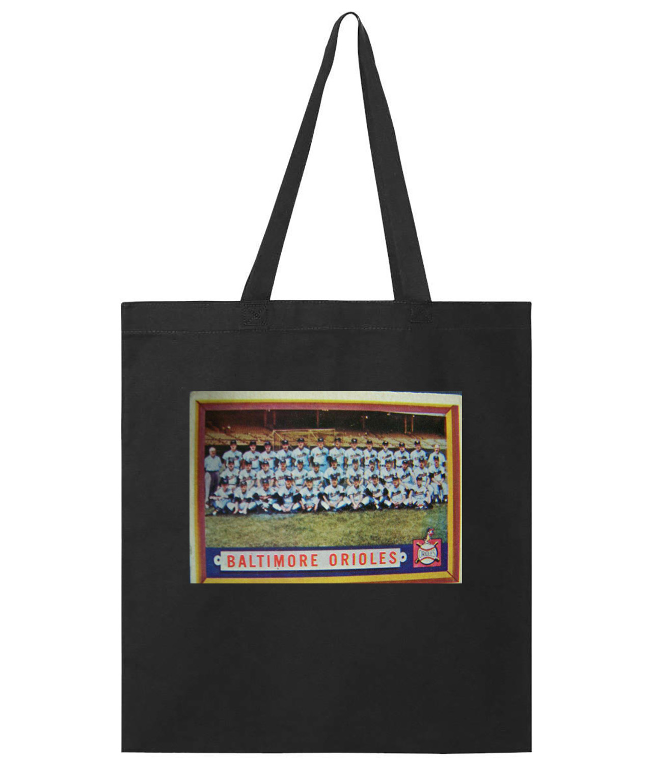1956 Season Baltimore Orioles Photo Baseball Logo Symbol Emblem Customized Design on Promotional Tote Bag