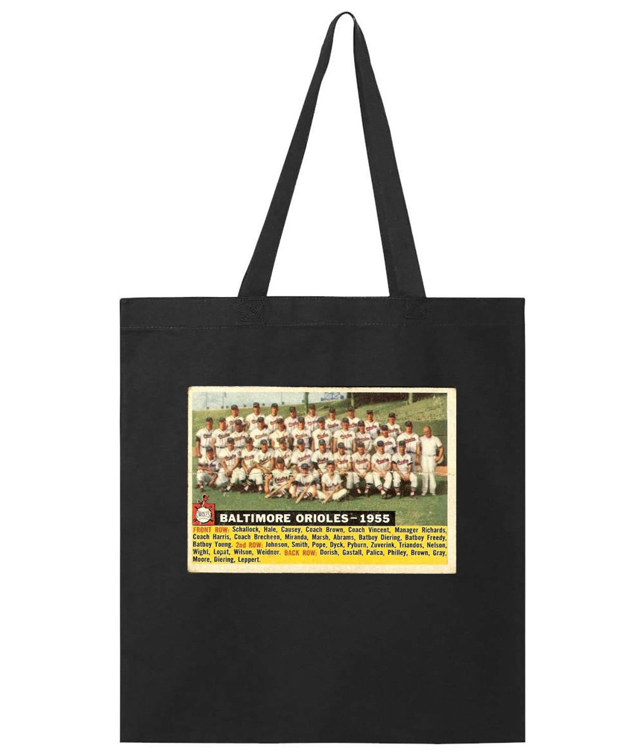1956 Season Team Baltimore Orioles Photo Baseball Logo Symbol Emblem Customized Design on Promotional Tote Bag