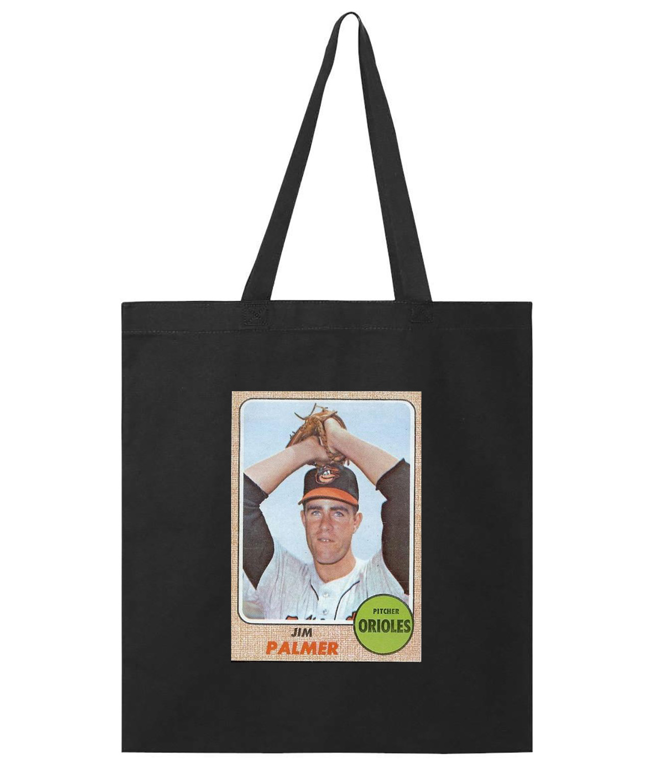 1968 Baltimore Orioles Jim Palmer Photo Baseball Logo Symbol Emblem Customized Design on Promotional Tote Bag