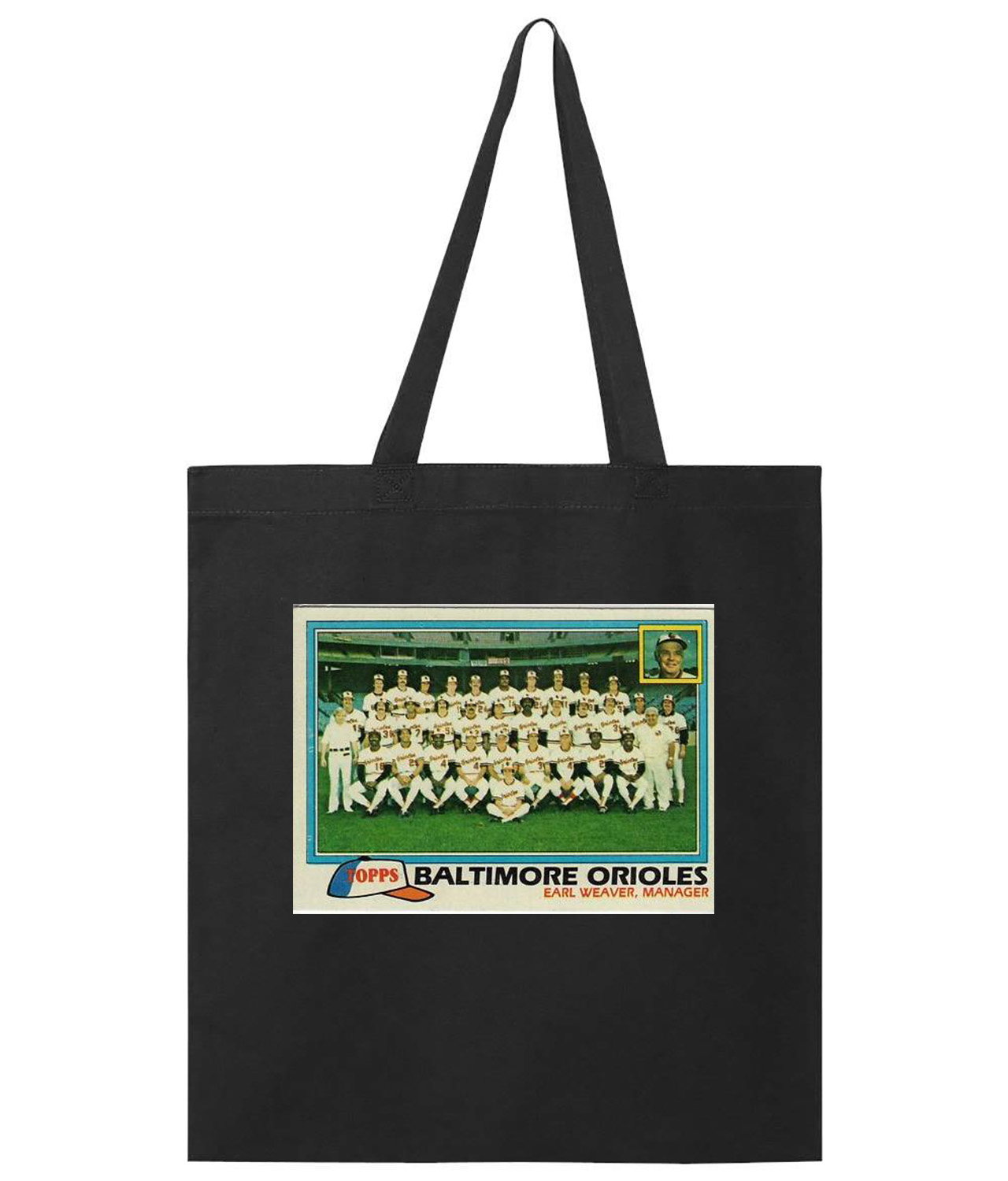 1980 Baltimore Orioles Earl Weaver Photo Baseball Logo Symbol Emblem Customized Design on Promotional Tote Bag