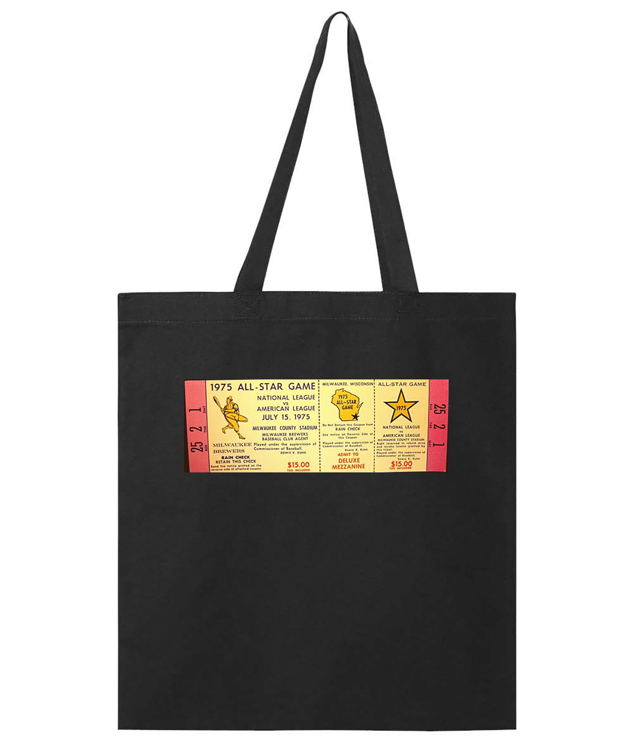 1975 MLB All-Star Game Ticket Stub Baseball Logo Symbol Emblem Customized Design on Promotional Tote Bag