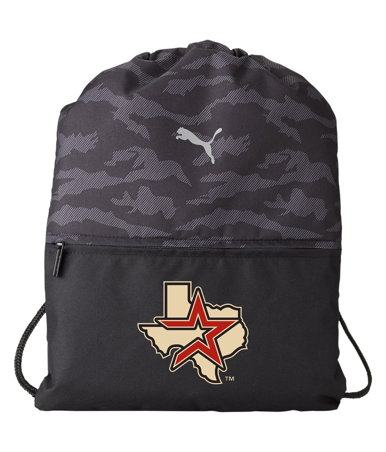 Houston Astros Batting Practice 2005 Baseball Logo Symbol Emblem Customized Design on Camo Drawstring Backpack Bag