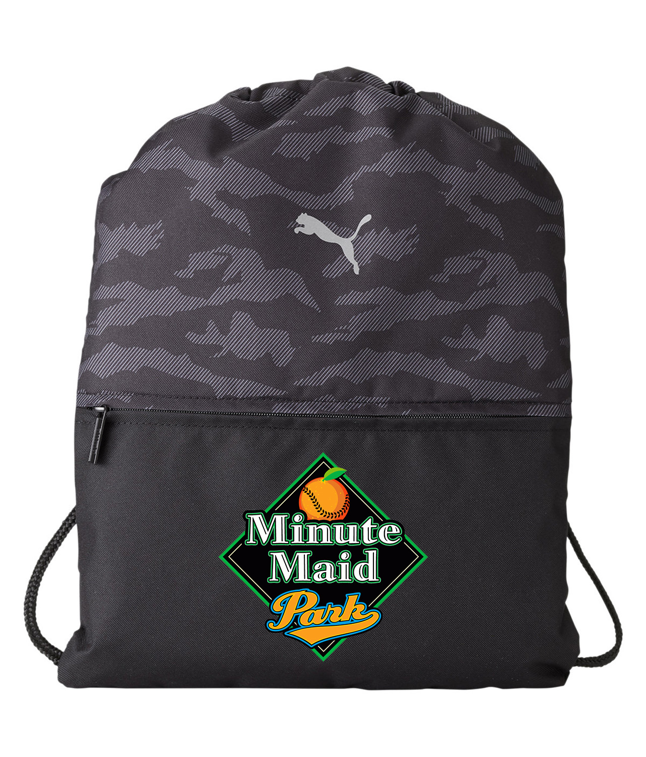 Houston Astros Minute Maid Park - Houston, TX Baseball Logo Symbol Emblem Customized Design on Camo Drawstring Backpack Bag