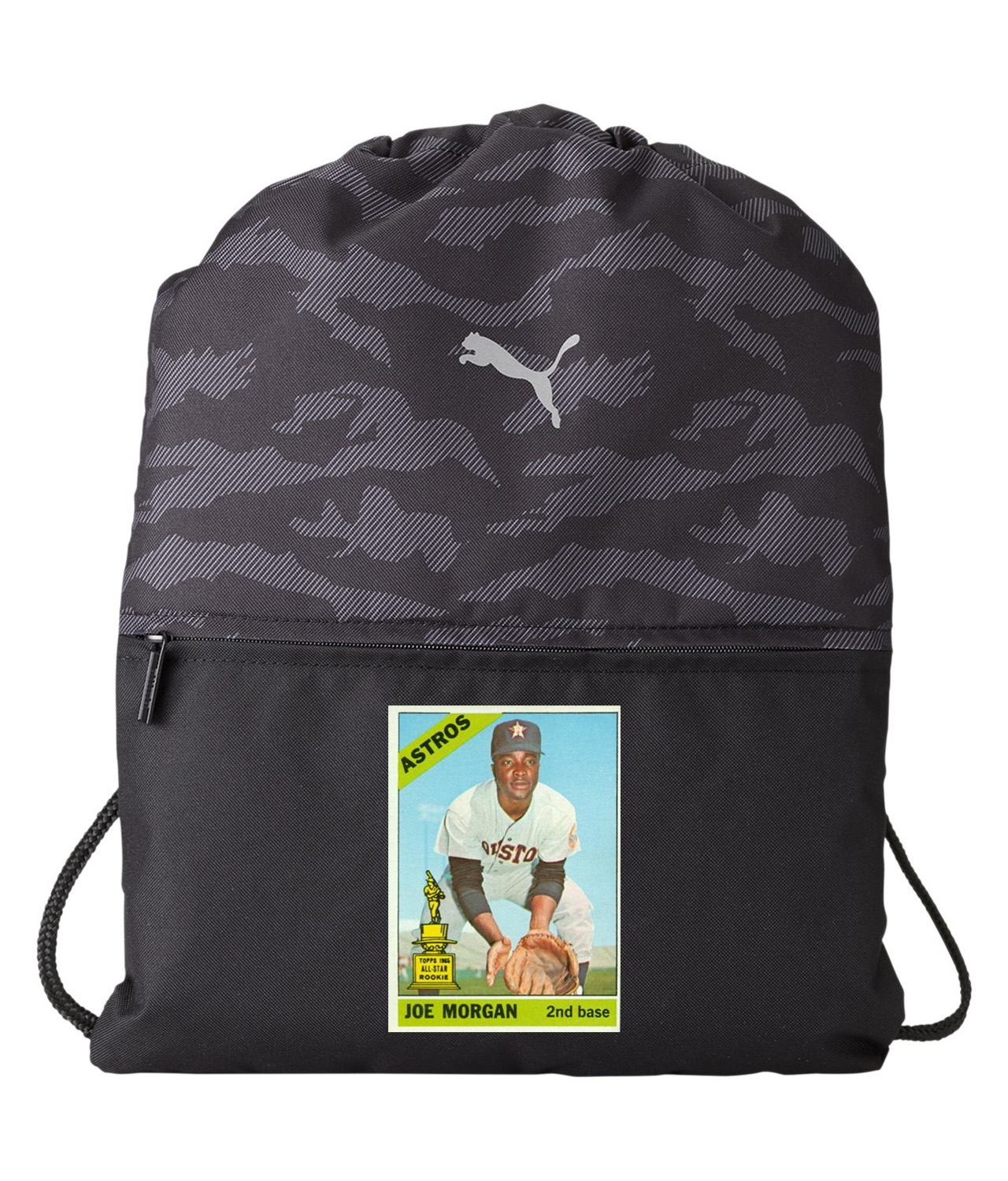 1965 Joe Morgan Houston Astros Photo Baseball Logo Symbol Emblem Customized Design on Camo Drawstring Backpack Bag