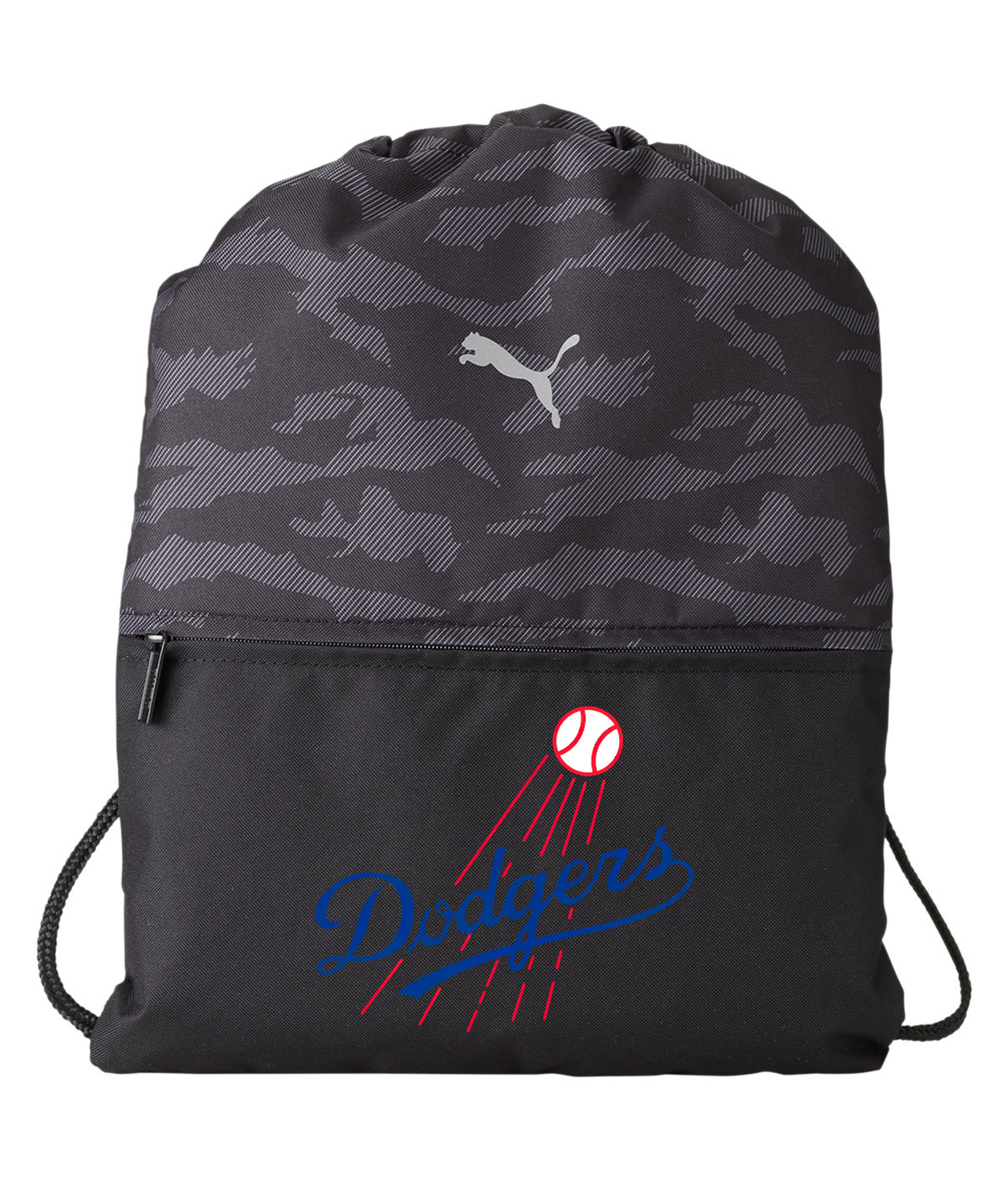 Los Angeles Dodgers 1958 Baseball Logo Symbol Emblem Customized Design on Camo Drawstring Backpack Bag
