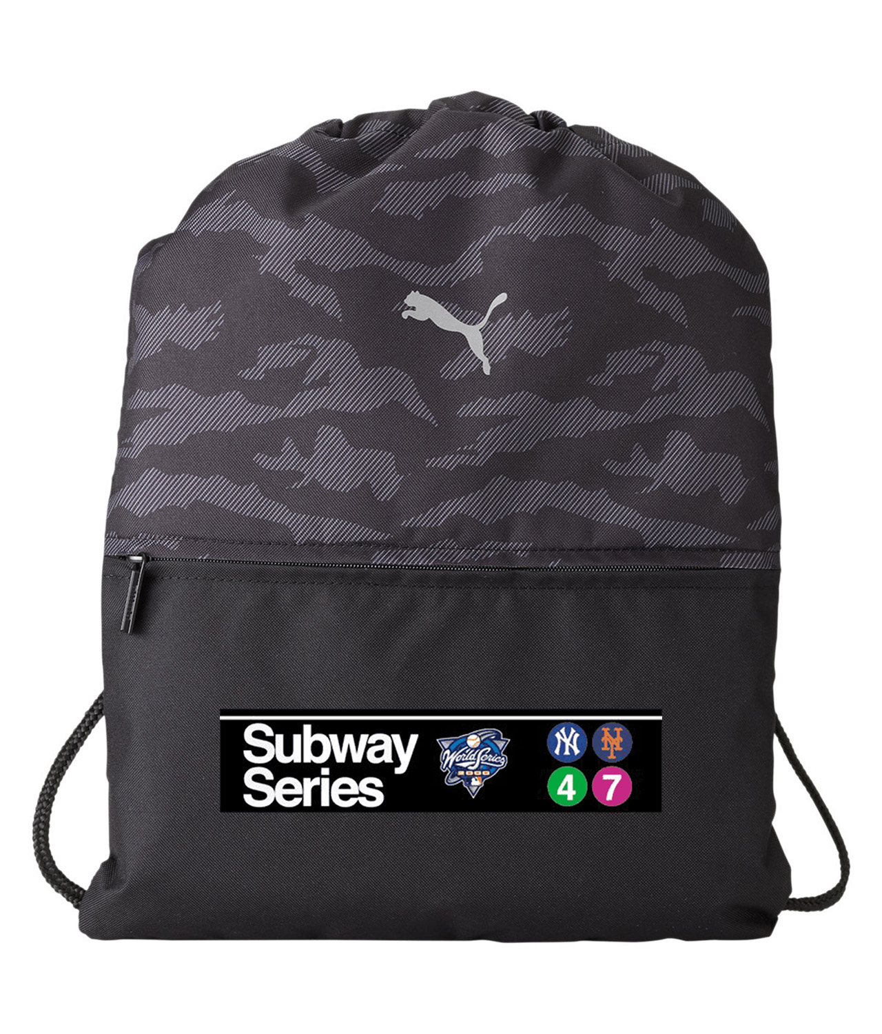 2000 World Series Subway Series New York Yankees Special Baseball Logo Symbol Emblem Customized Design on Camo Drawstring Backpack Bag - Image 1