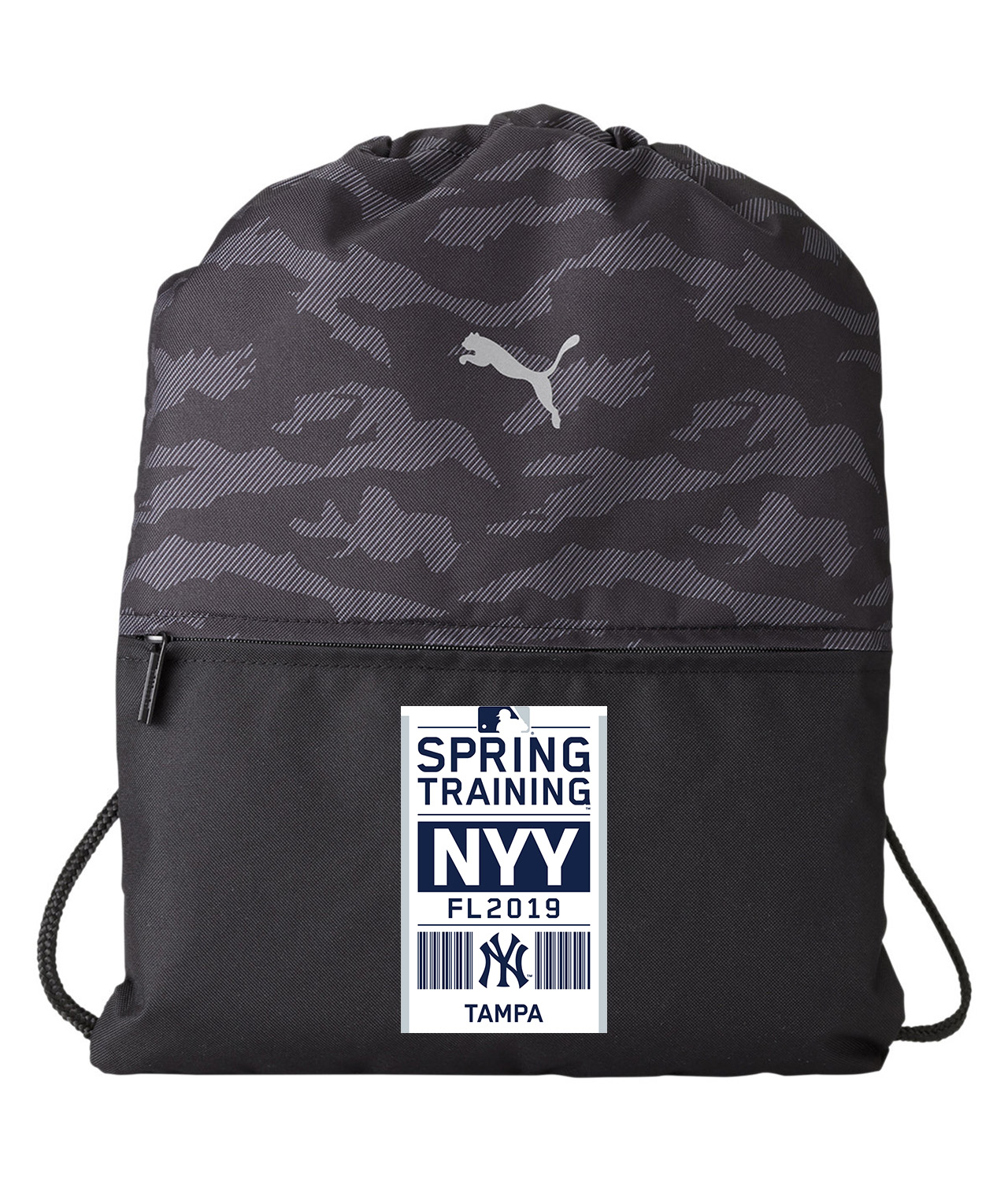 New York Yankees 2019 Spring Training Baseball Logo Symbol Emblem Customized Design on Camo Drawstring Backpack Bag