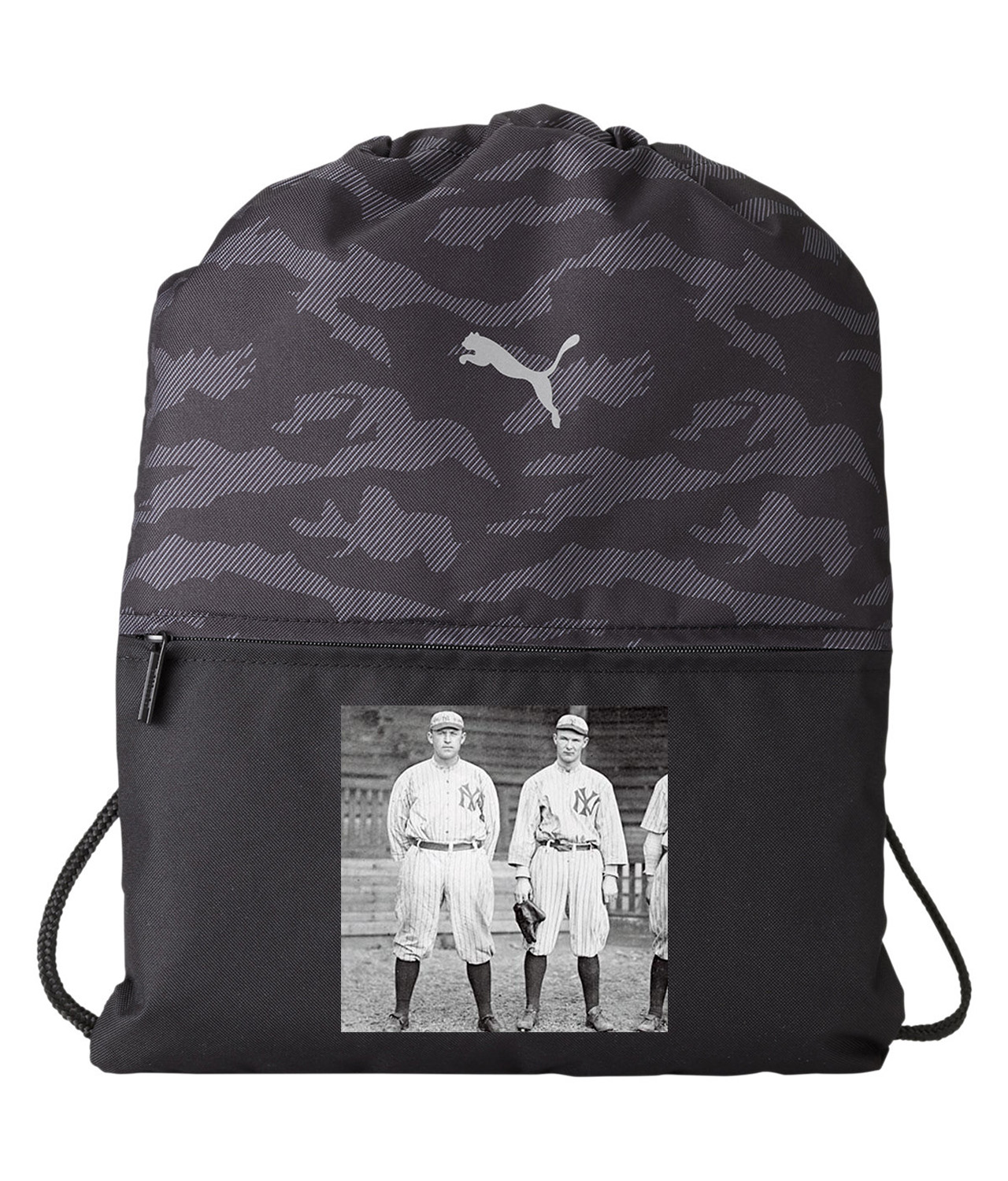 New York Yankees 1915 Photo Baseball Logo Symbol Emblem Customized Design on Camo Drawstring Backpack Bag