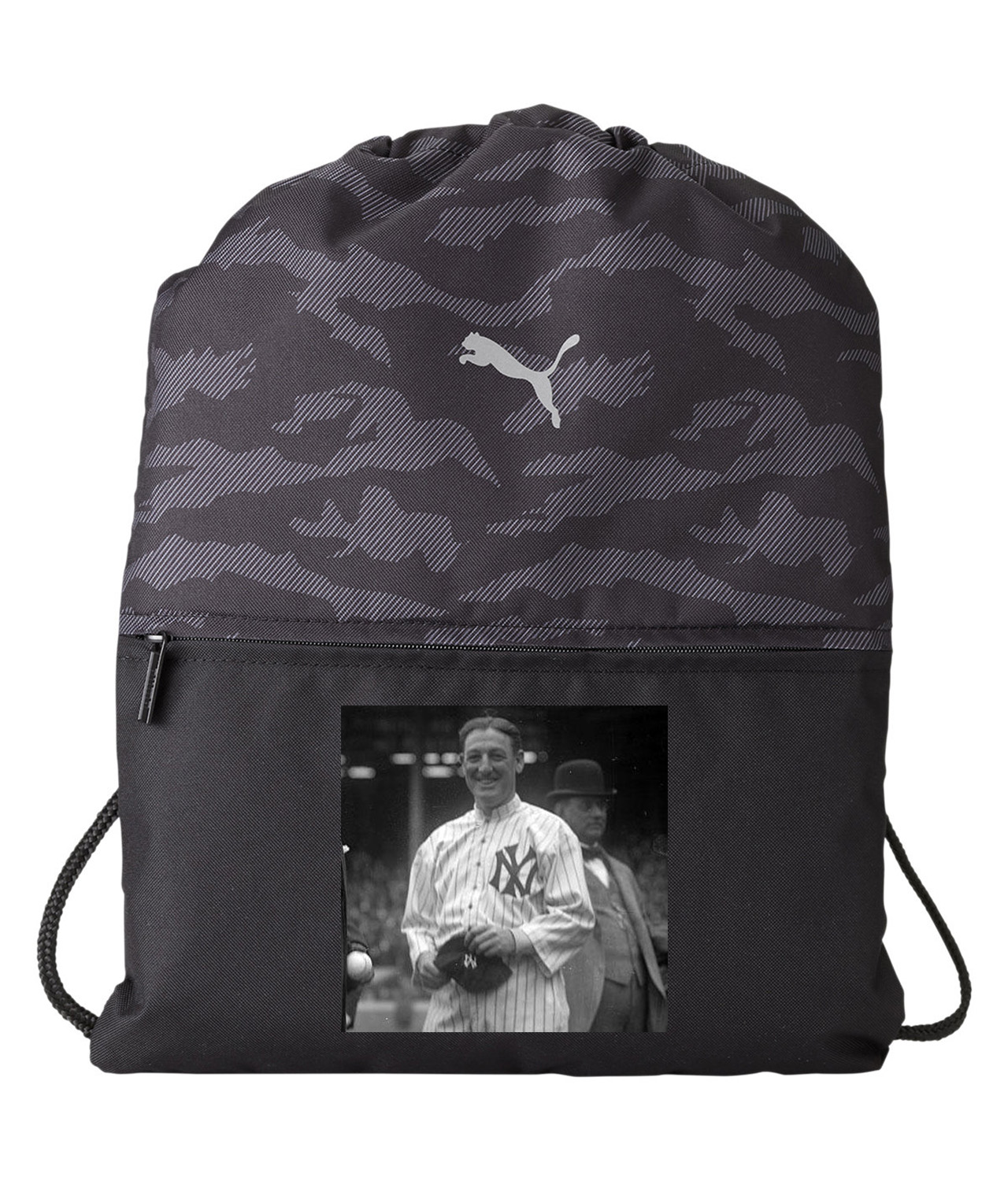 Bill Donovan New York Yankees Opening Day 1915 Baseball Logo Symbol Emblem Customized Design on Camo Drawstring Backpack Bag